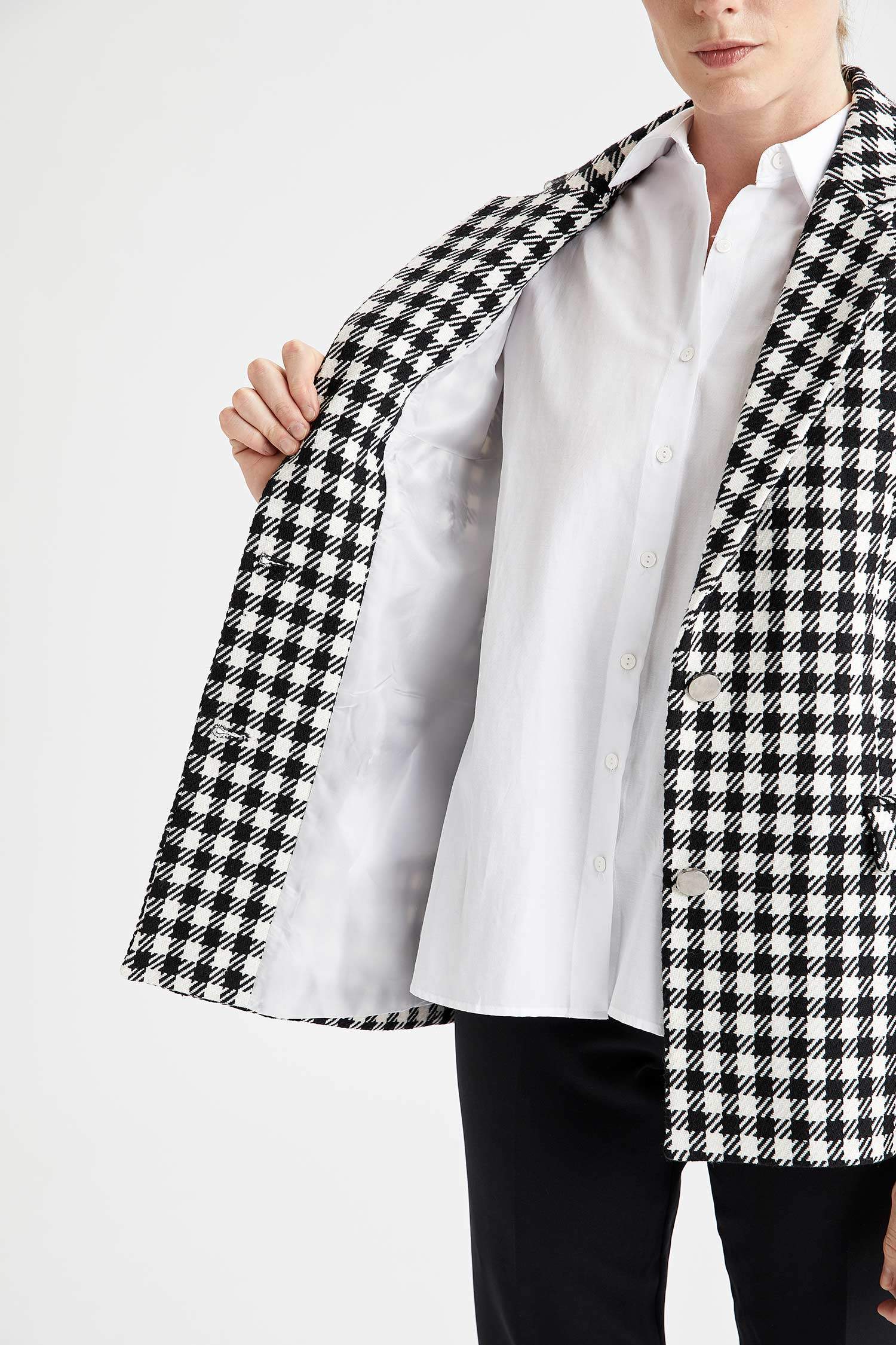 Relax Fit Kazayağı Desenli Dokulu Tüvit Blazer Ceket