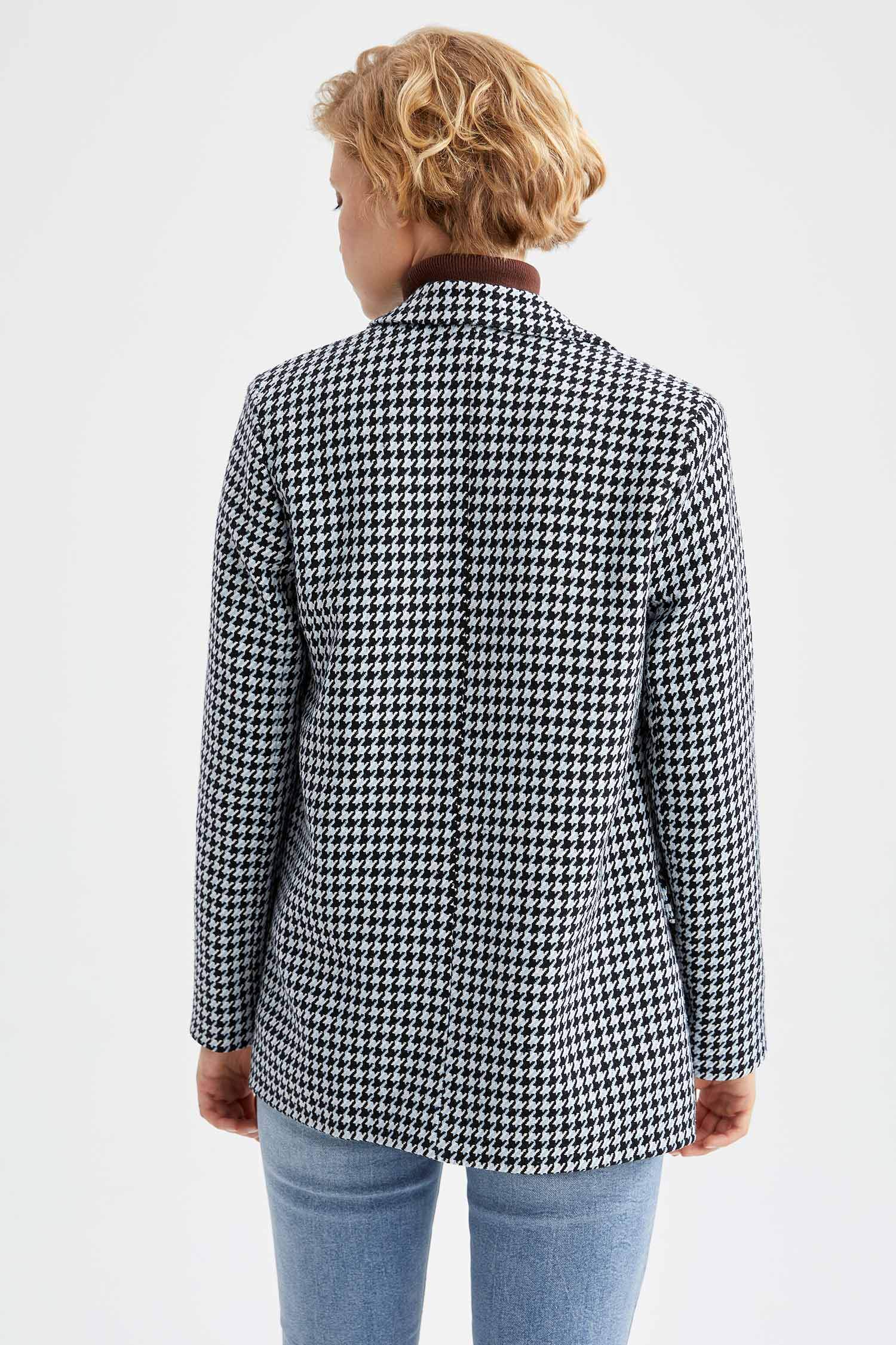 Relax Fit Kazayağı Desenli Dokulu Tüvit Blazer Ceket