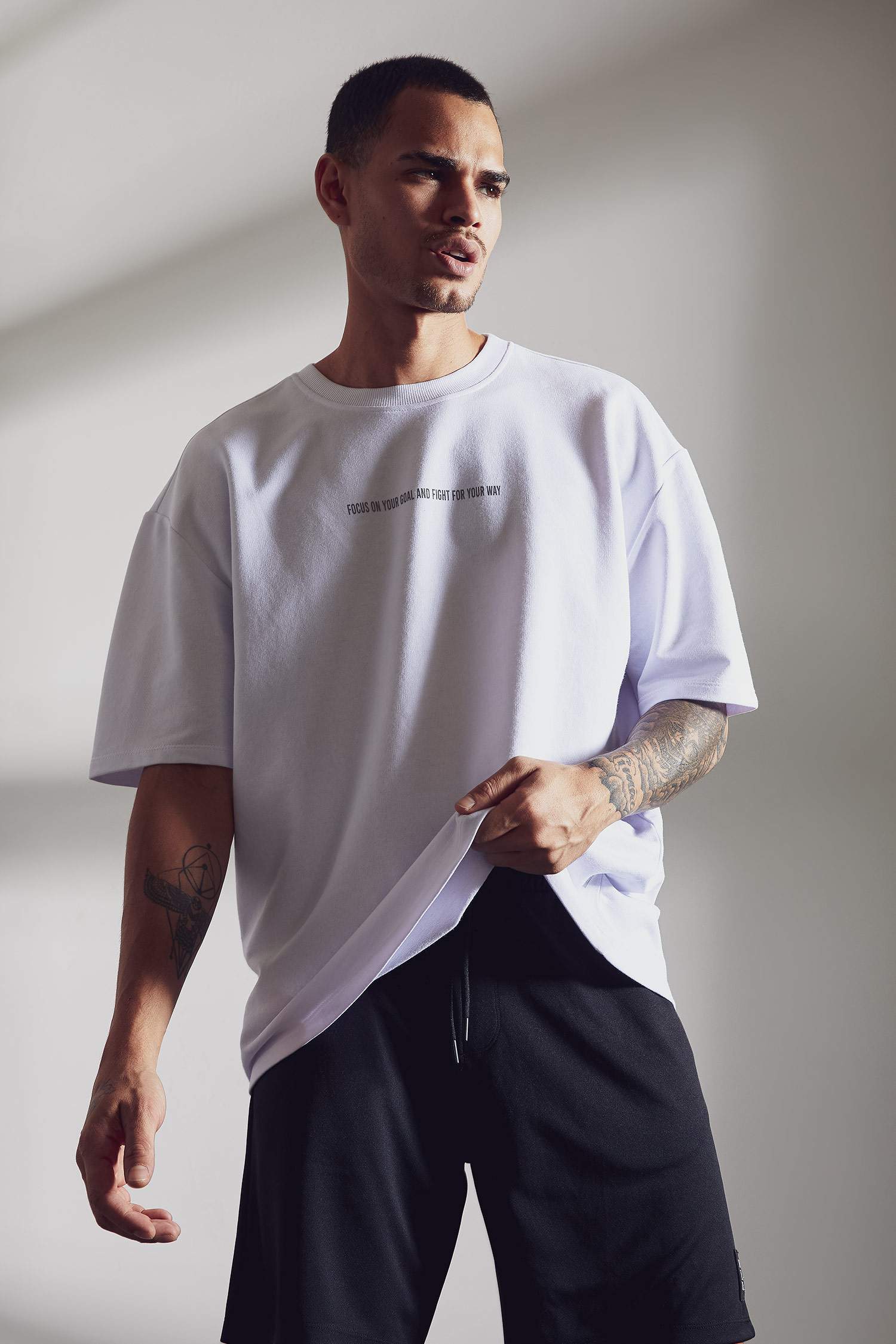 Oversize Fit Bisiklet Yaka Sırt Baskılı Kısa Kollu Pamuklu Sweatshirt