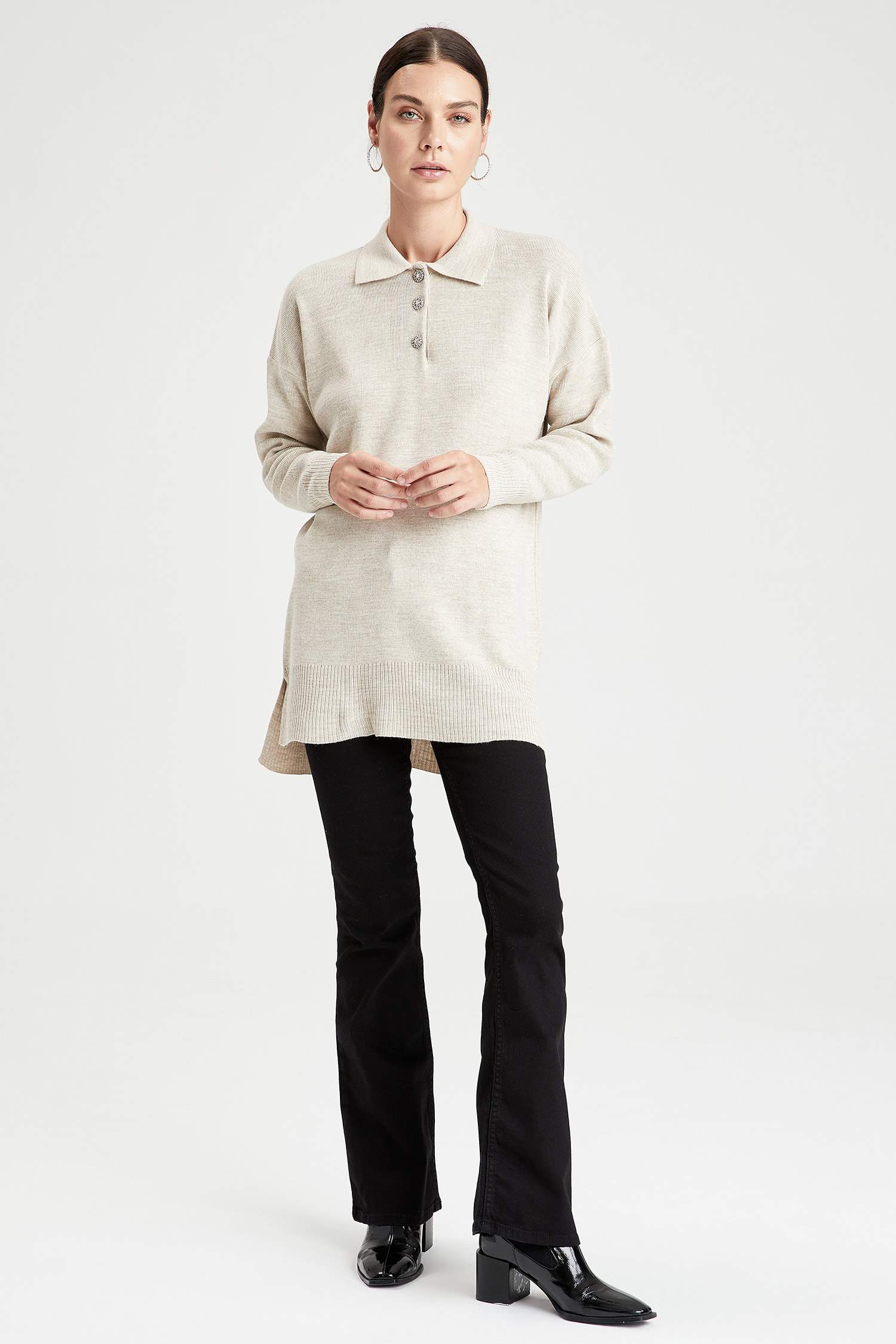 Regular Fit Polo Yaka Triko Tunik
