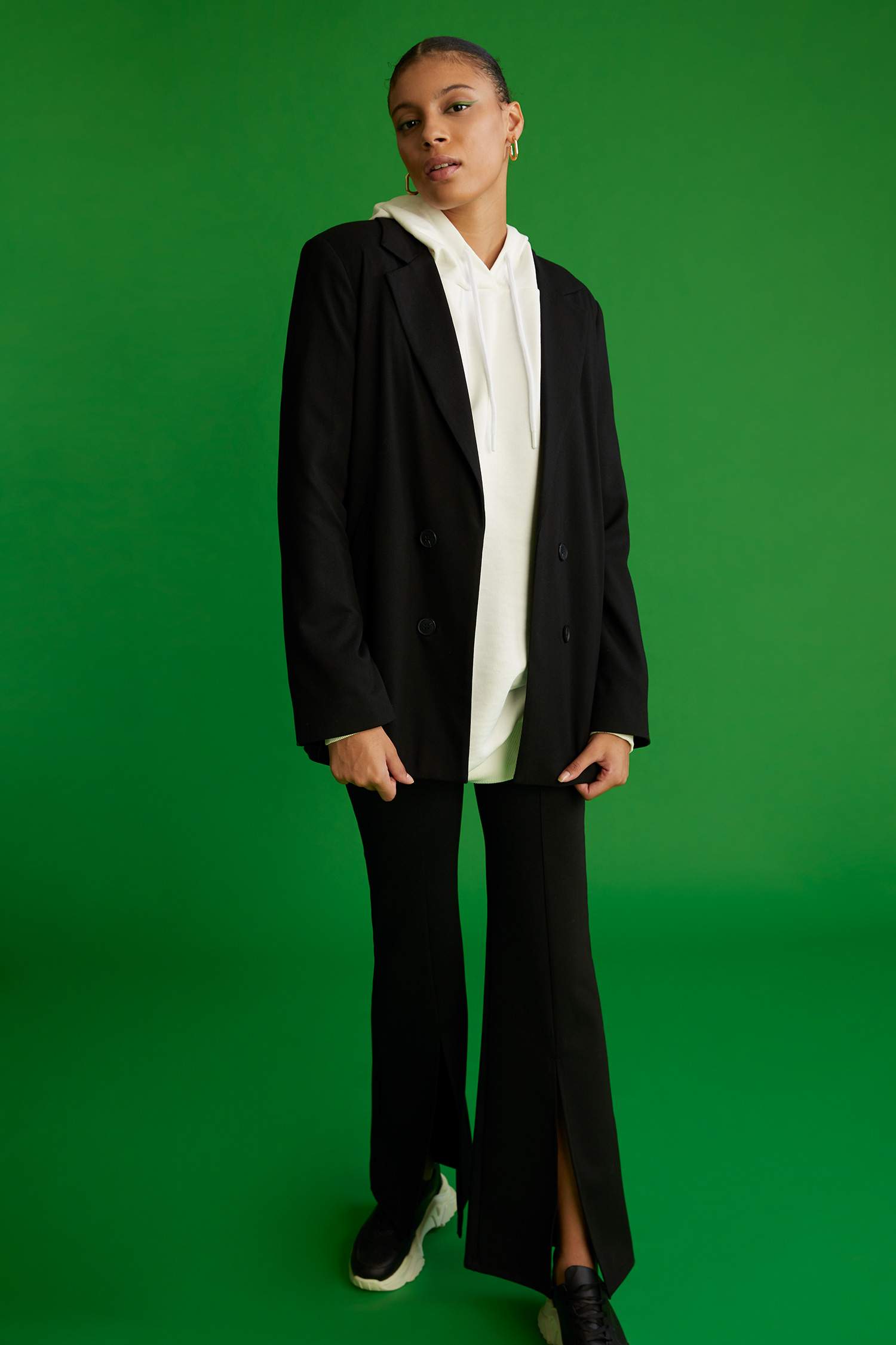 Fleto Cepli Oversize Fit Uzun Kollu Blazer Ceket