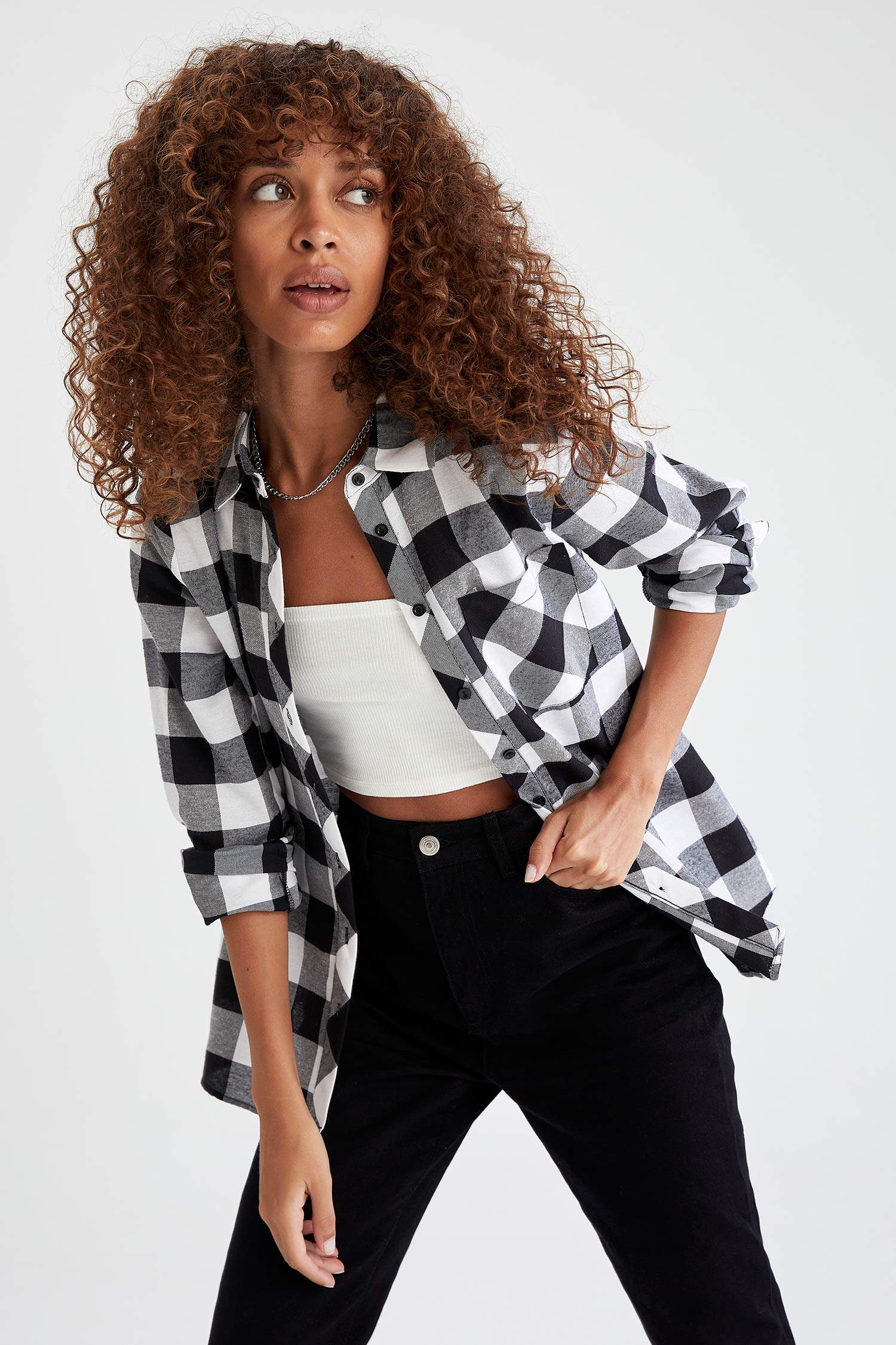Retro Ekoseli Relax Fit Cep Detaylı Flanel Gömlek