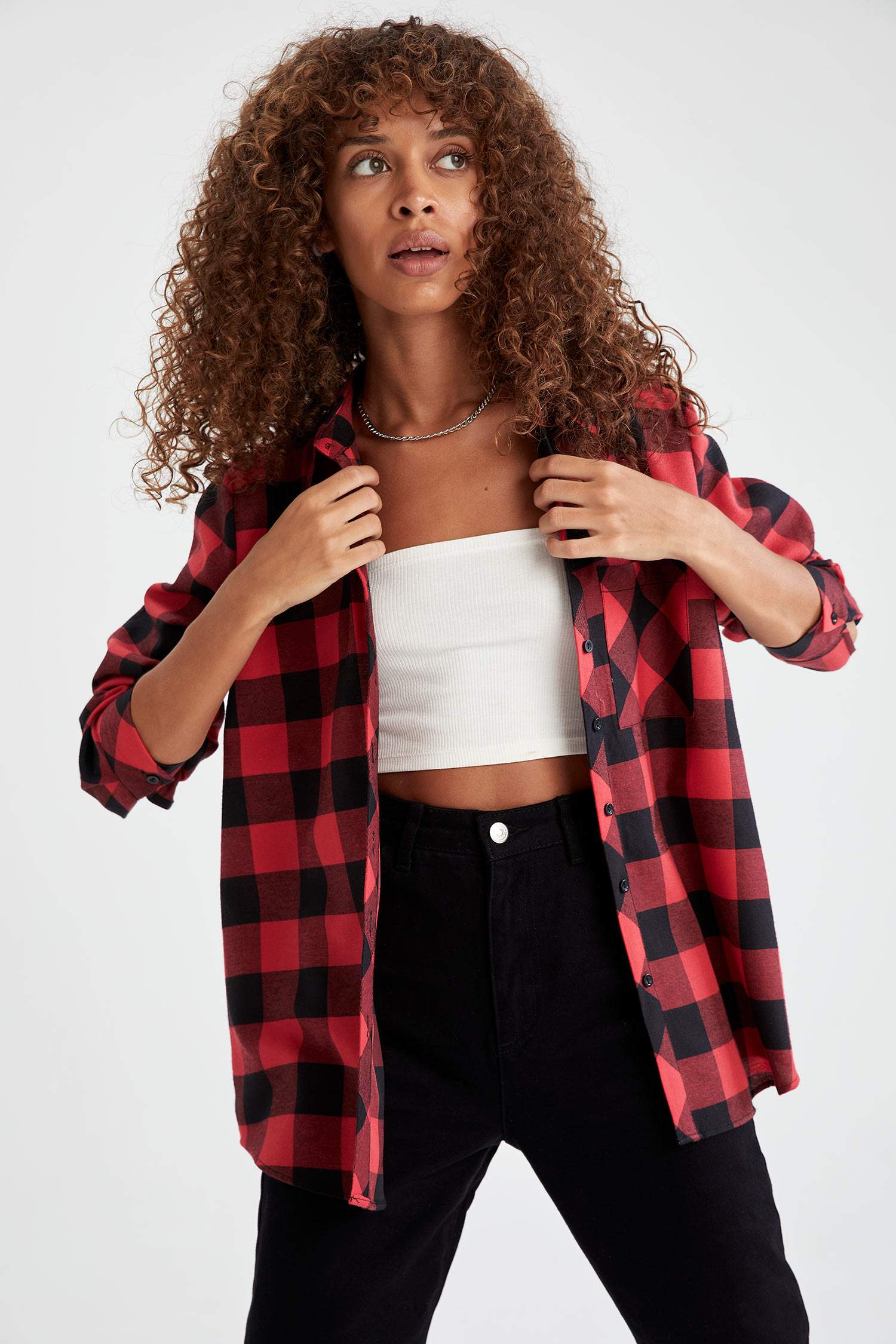 Retro Ekoseli Relax Fit Cep Detaylı Flanel Gömlek