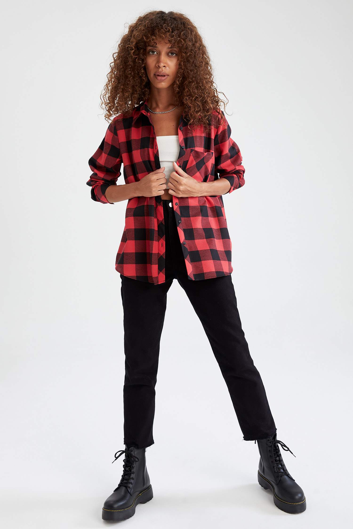 Retro Ekoseli Relax Fit Cep Detaylı Flanel Gömlek