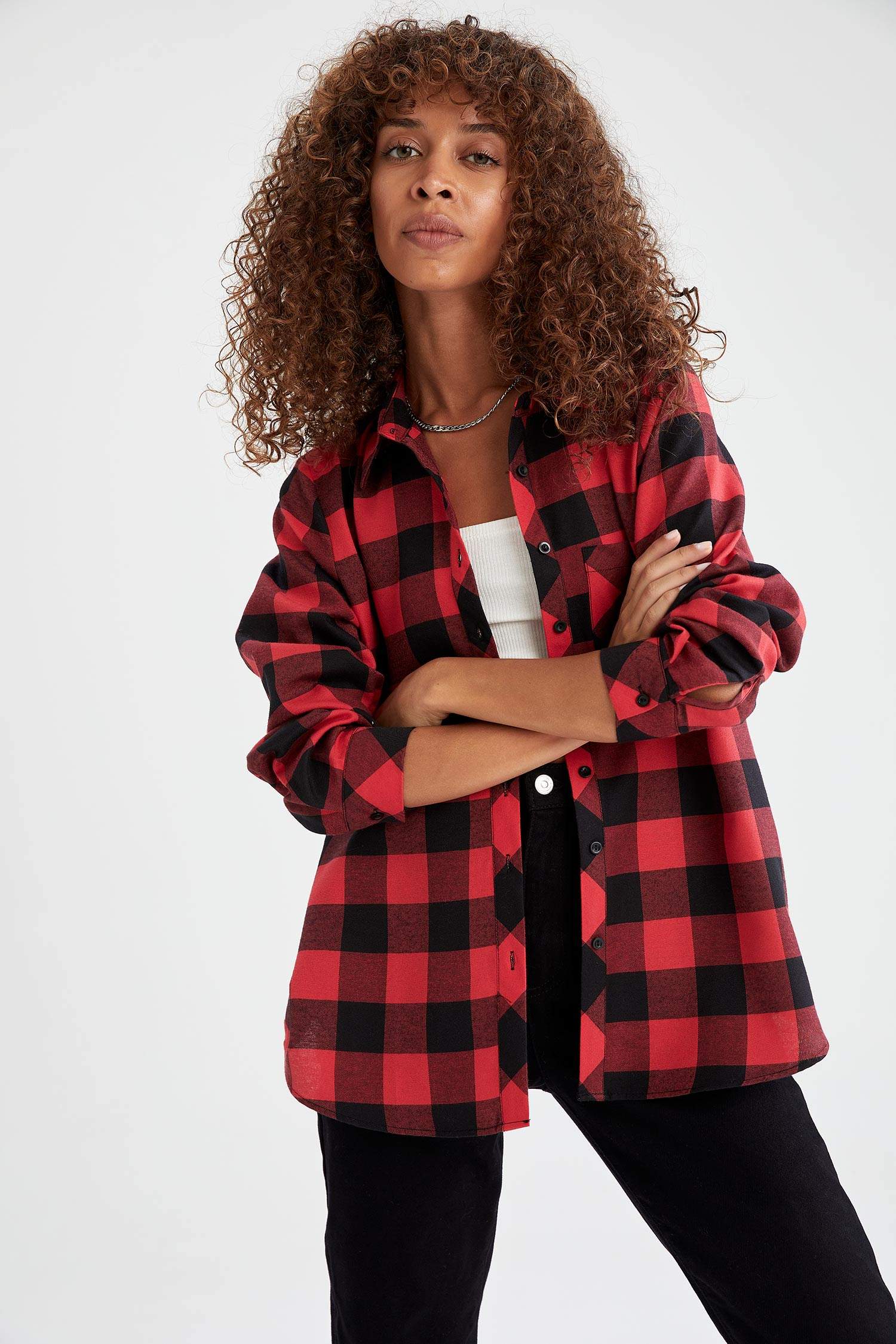 Retro Ekoseli Relax Fit Cep Detaylı Flanel Gömlek