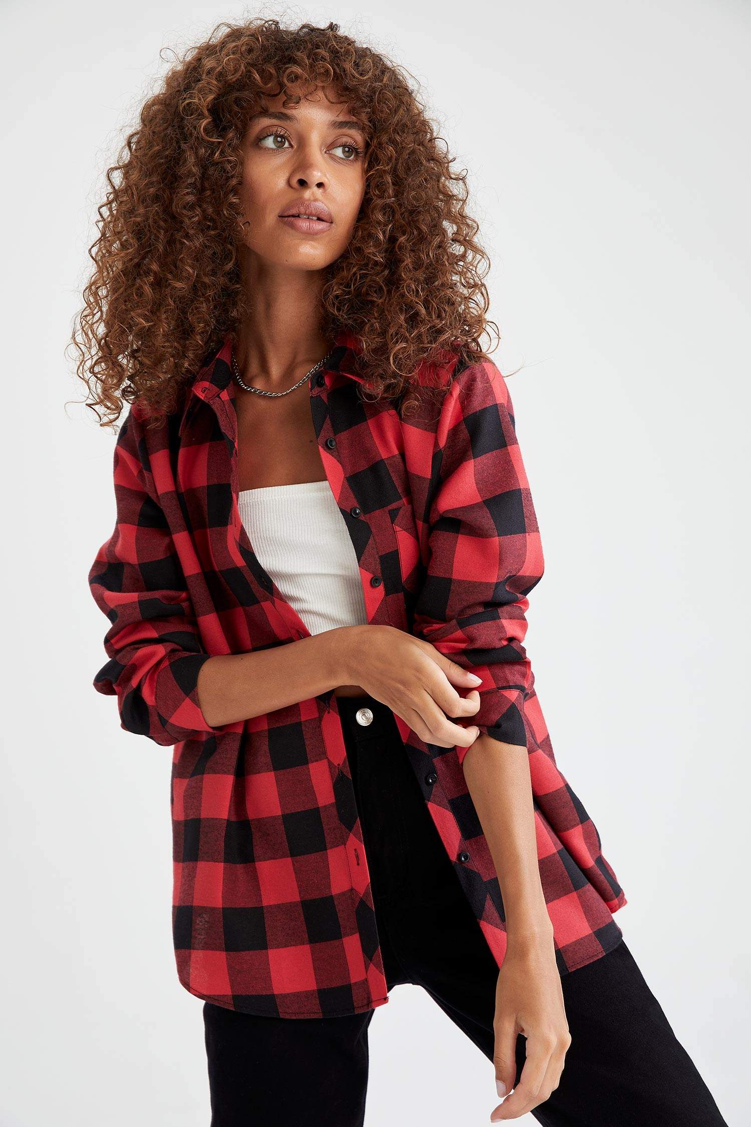 Retro Ekoseli Relax Fit Cep Detaylı Flanel Gömlek