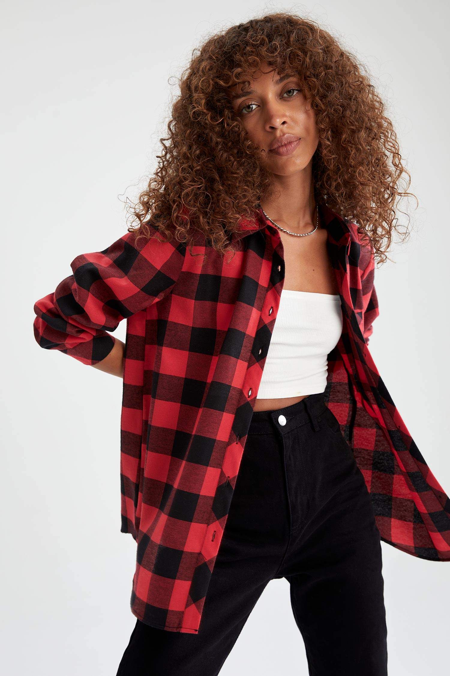 Retro Ekoseli Relax Fit Cep Detaylı Flanel Gömlek