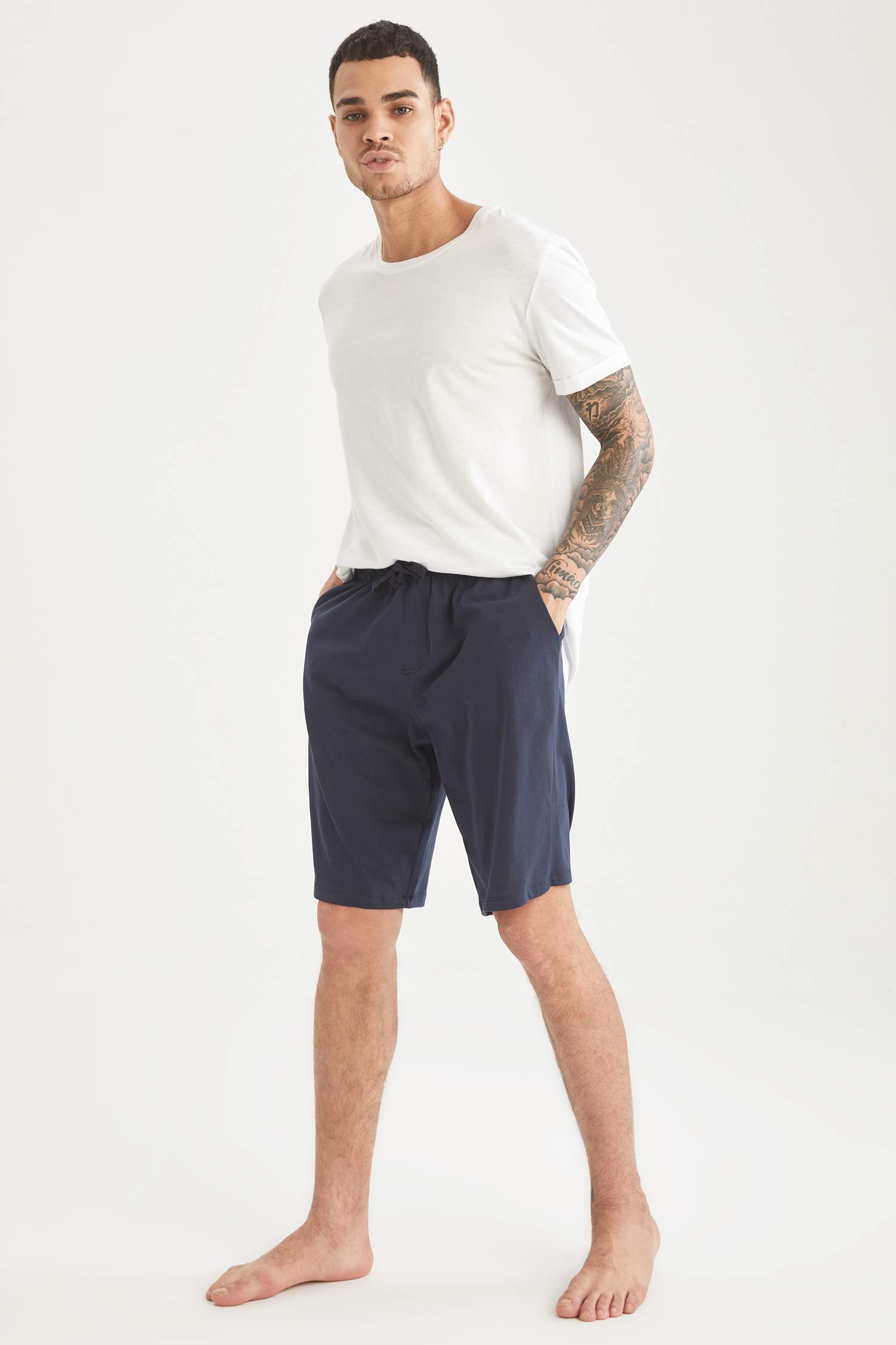 Regular Fit Beli Bağcıklı 2'li Şort Pijama Altı