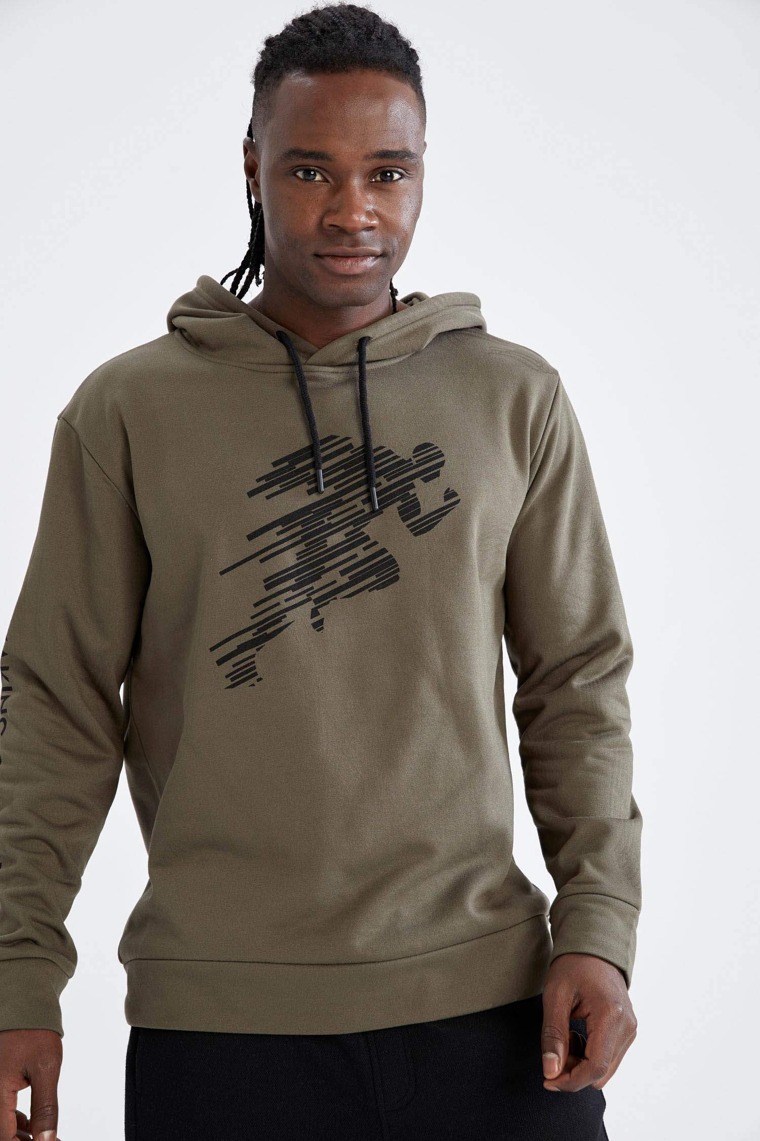 Standart Fit Kapüşonlu Slogan Baskılı İçi Yumuşak Tüylü Sweatshirt
