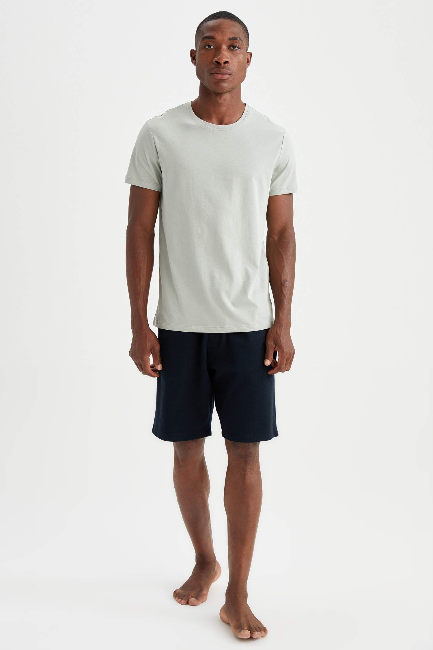 Slim Fit Bisiklet Yaka Basic Pijama Üstü