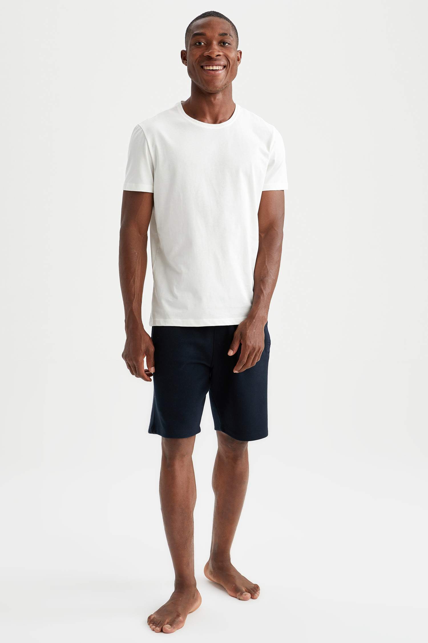 Slim Fit Bisiklet Yaka Basic Pijama Üstü