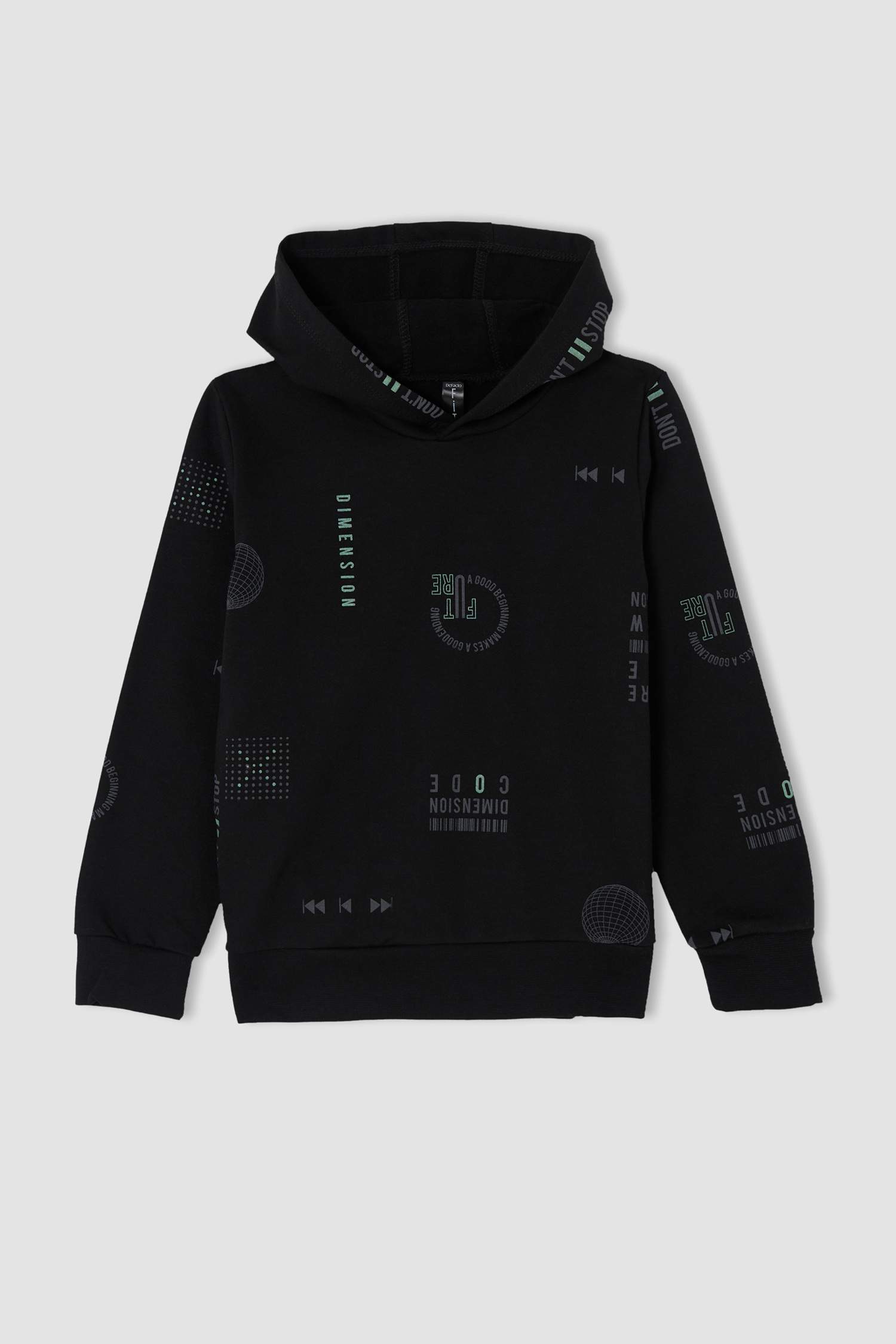 Erkek Çocuk Regular Fit Desenli Kapüşonlu Sweatshirt
