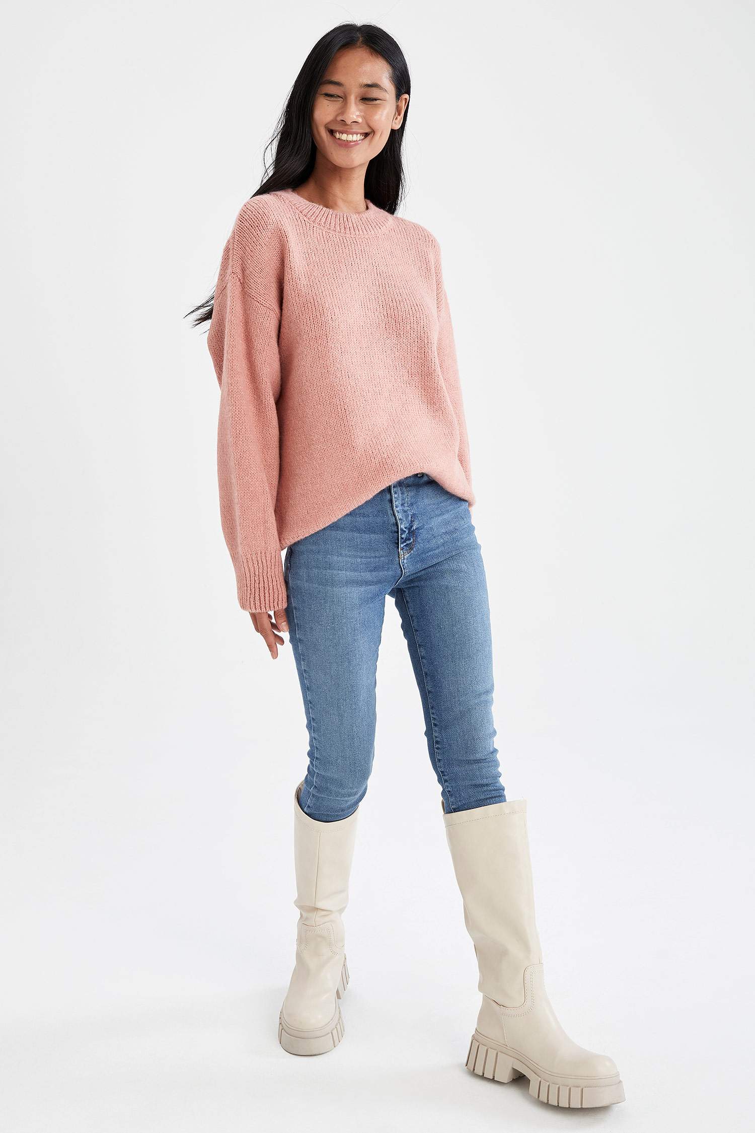 Bisiklet Yaka Oversize Fit Yünlü Triko Tunik