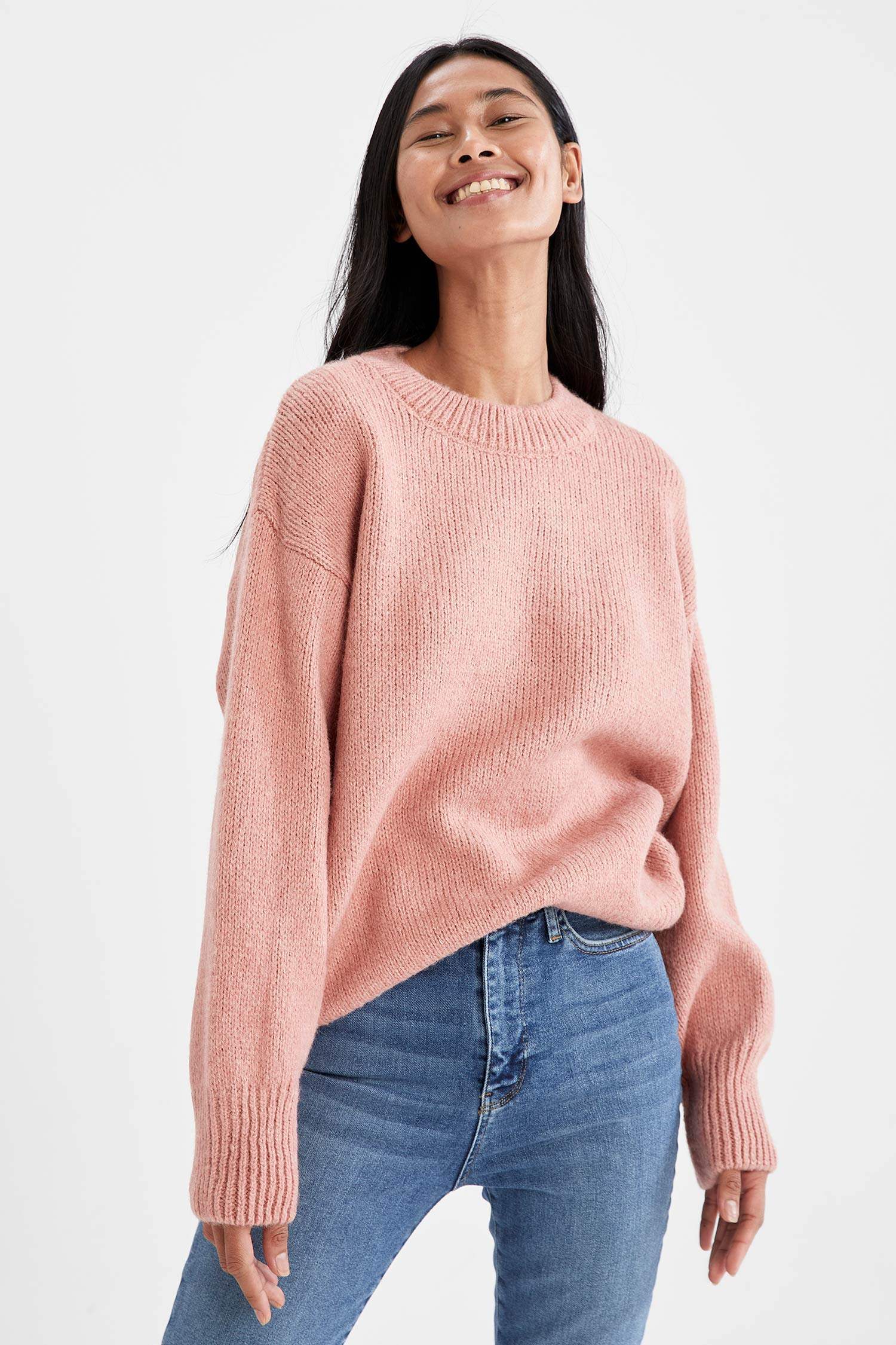 Bisiklet Yaka Oversize Fit Yünlü Triko Tunik