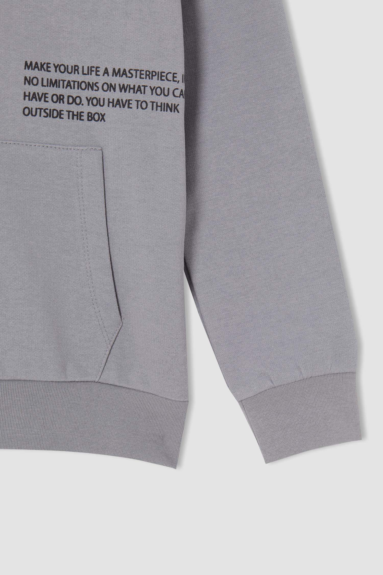 Erkek Çocuk Regular Fit Baskılı Kapüşonlu Sweatshirt