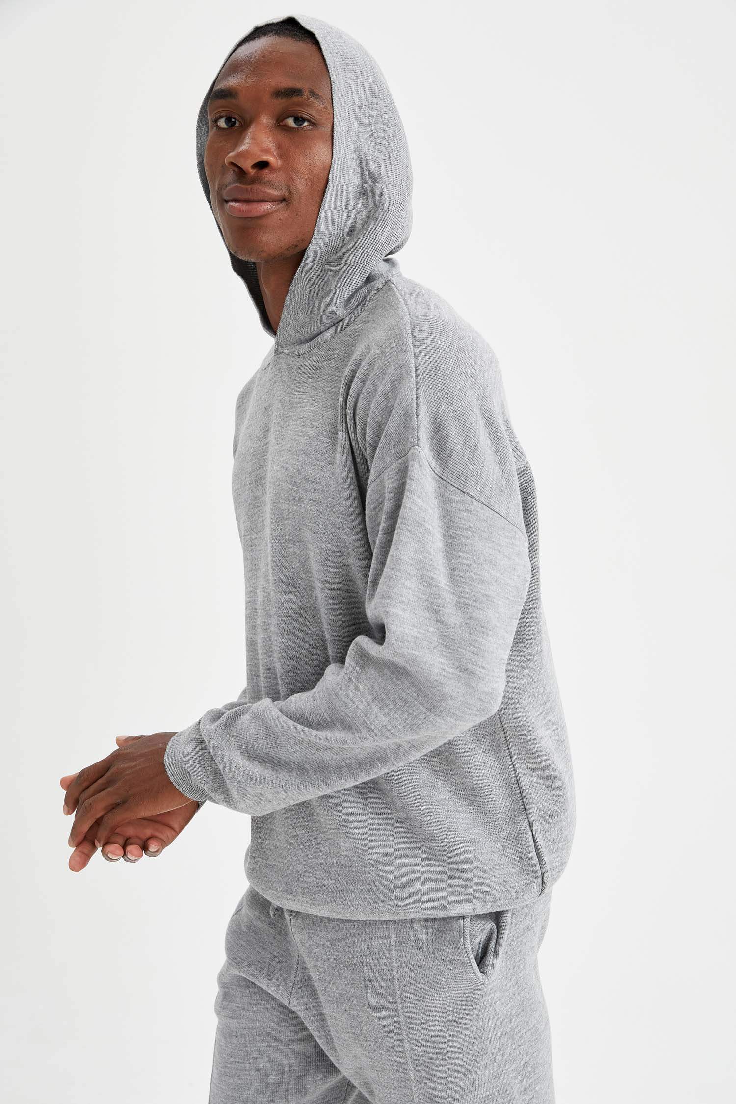 Oversize Fit Kapüşonlu Triko Sweatshirt