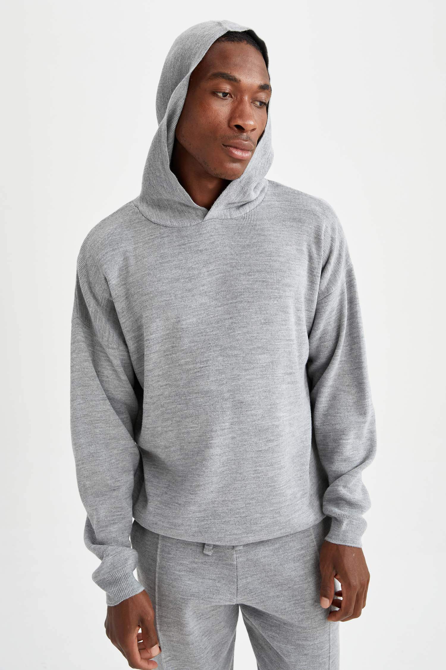 Oversize Fit Kapüşonlu Triko Sweatshirt