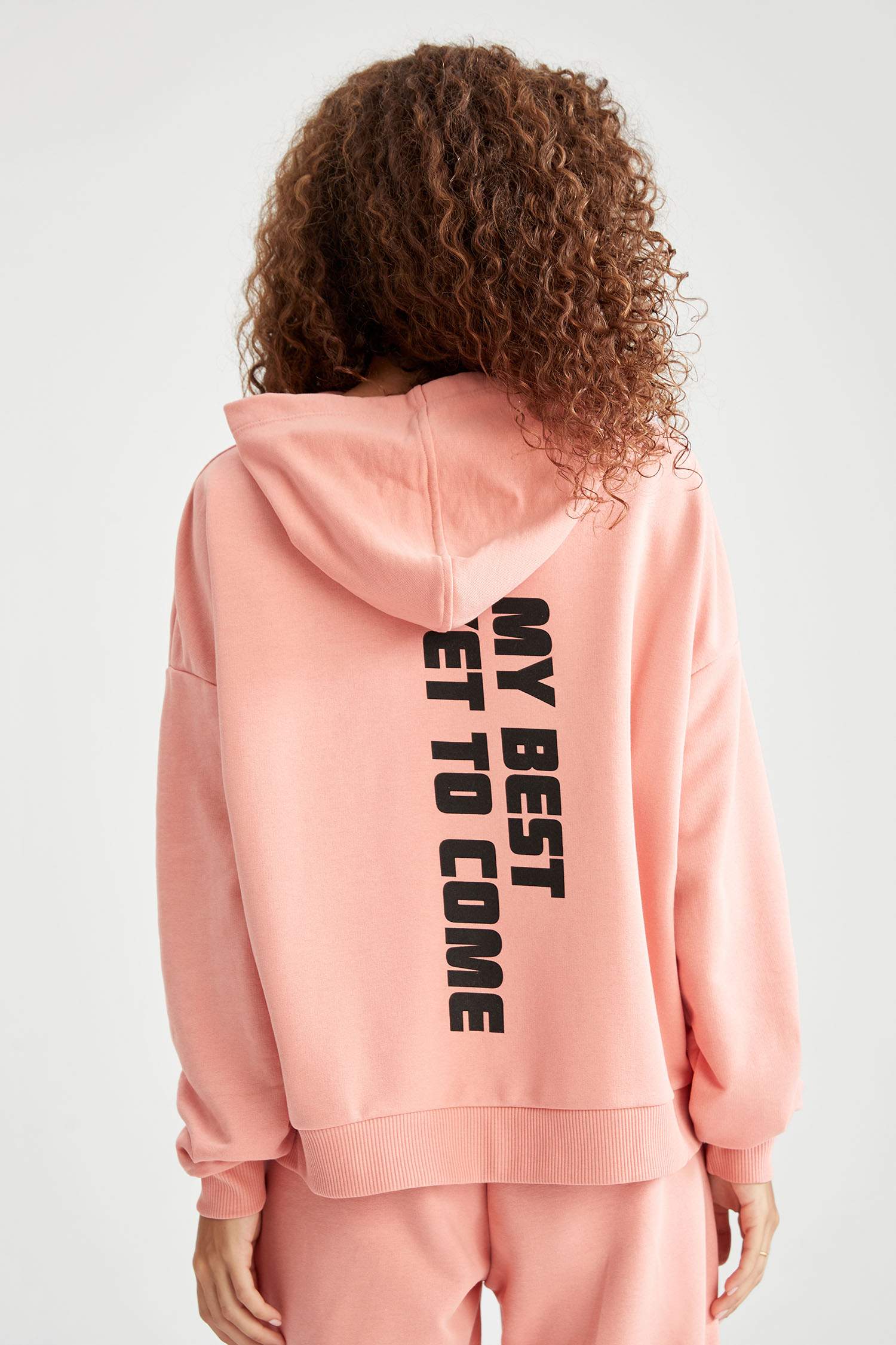 Oversize Fit Sırt Baskılı Kapüşonlu Spor Sweatshirt