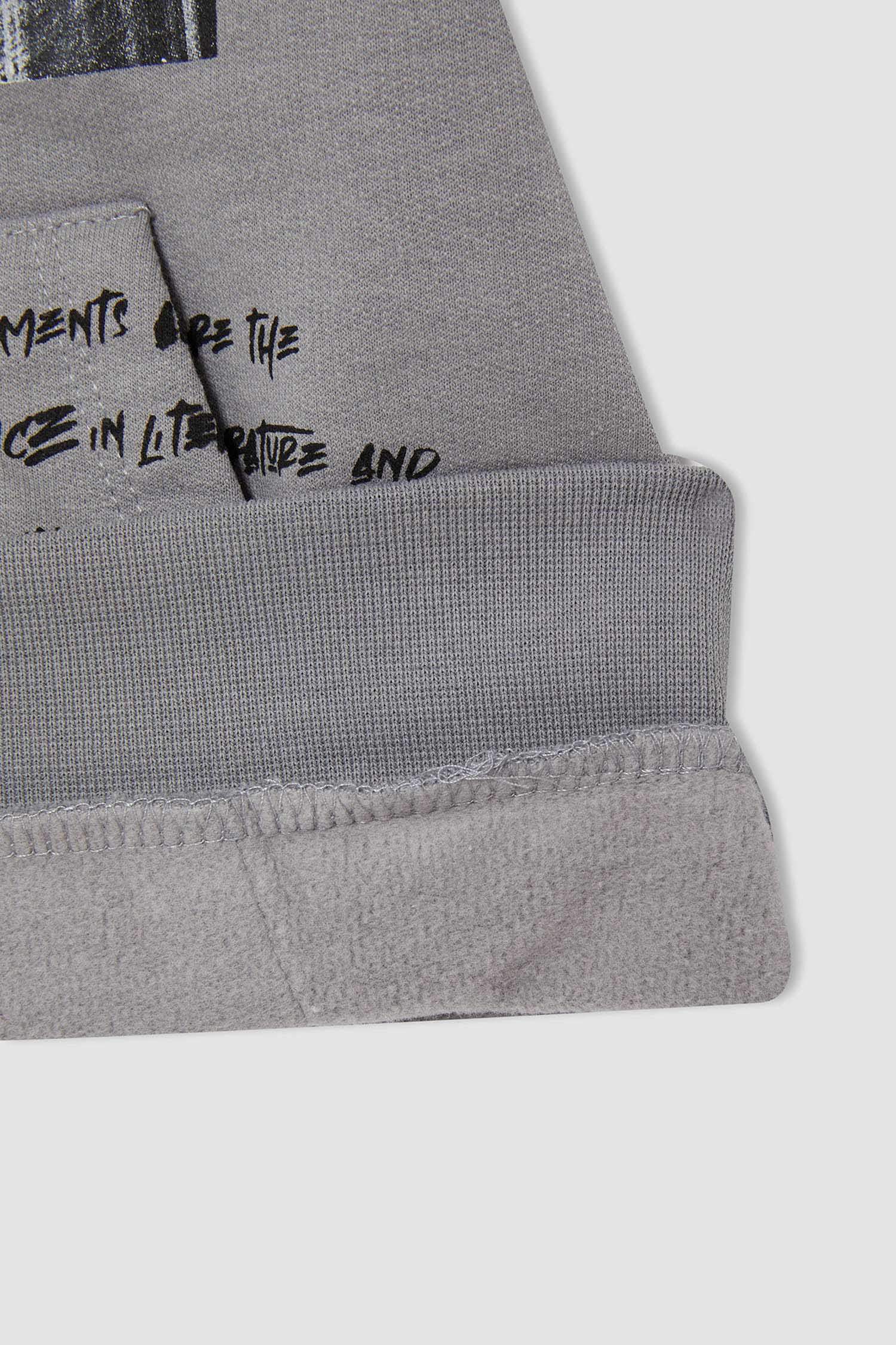 Erkek Çocuk Regular Fit Kapüşonlu Baskılı Kanguru Cepli İçi Yumuşak Tüylü Sweatshirt