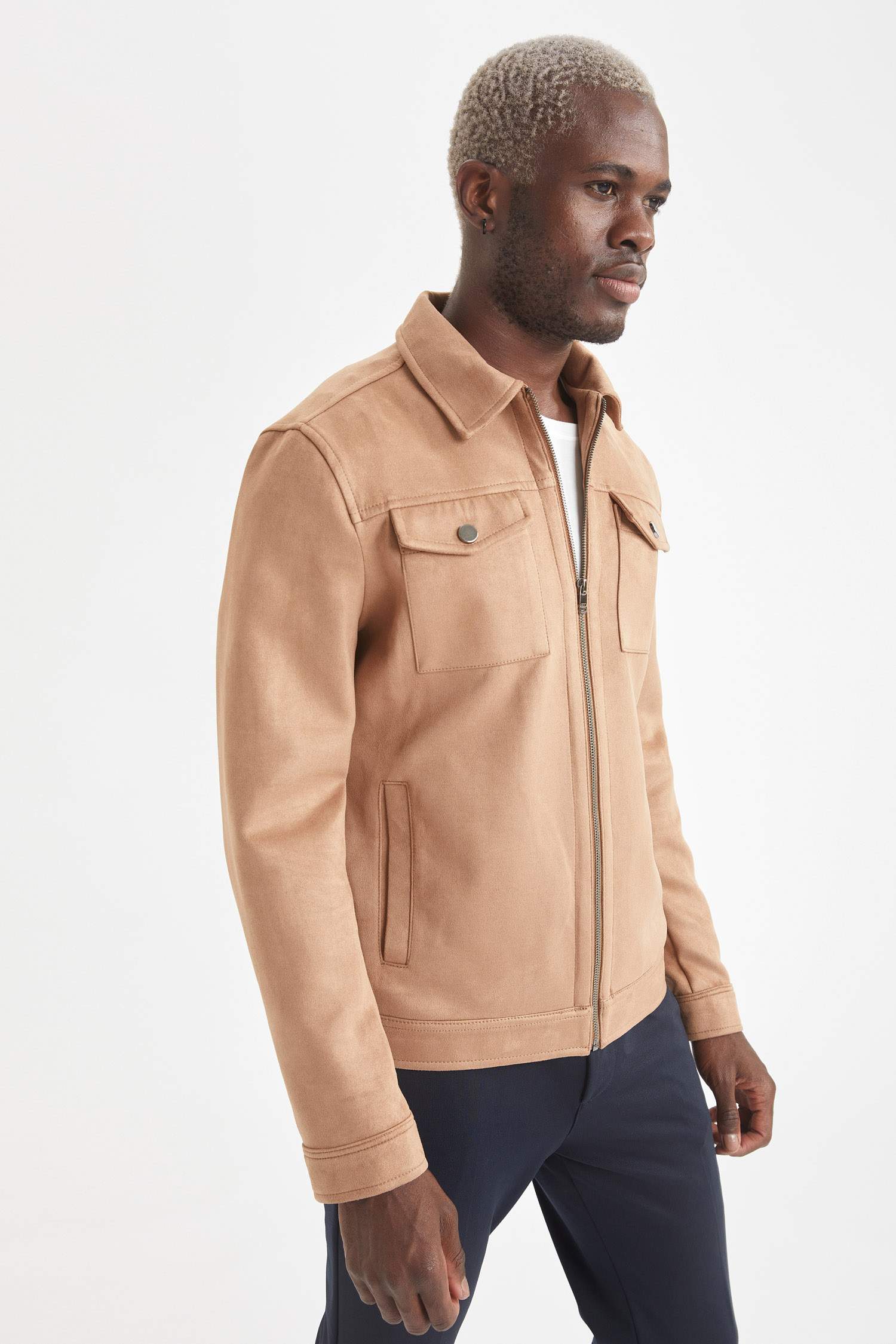 Slim Fit Polo Yaka Süet Gömlek Ceket