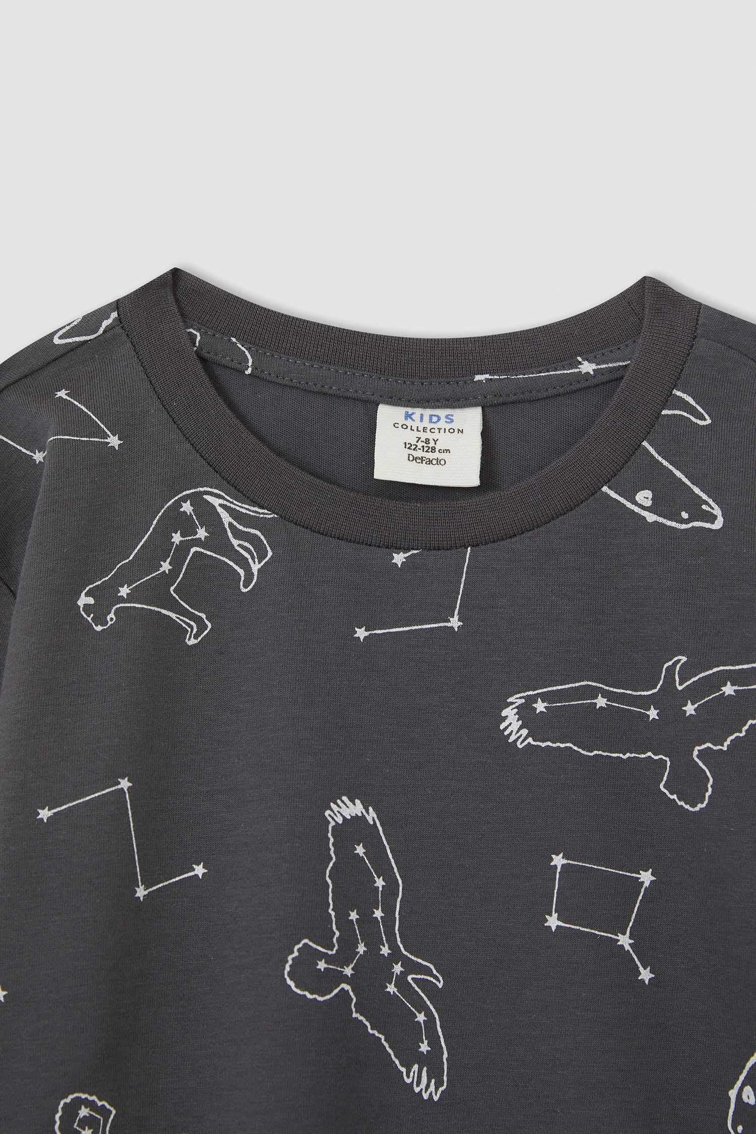 Erkek Çocuk Bisiklet Yaka Yılbaşı Temalı Ayı Baskılı Uzun Kollu Pijama Takım