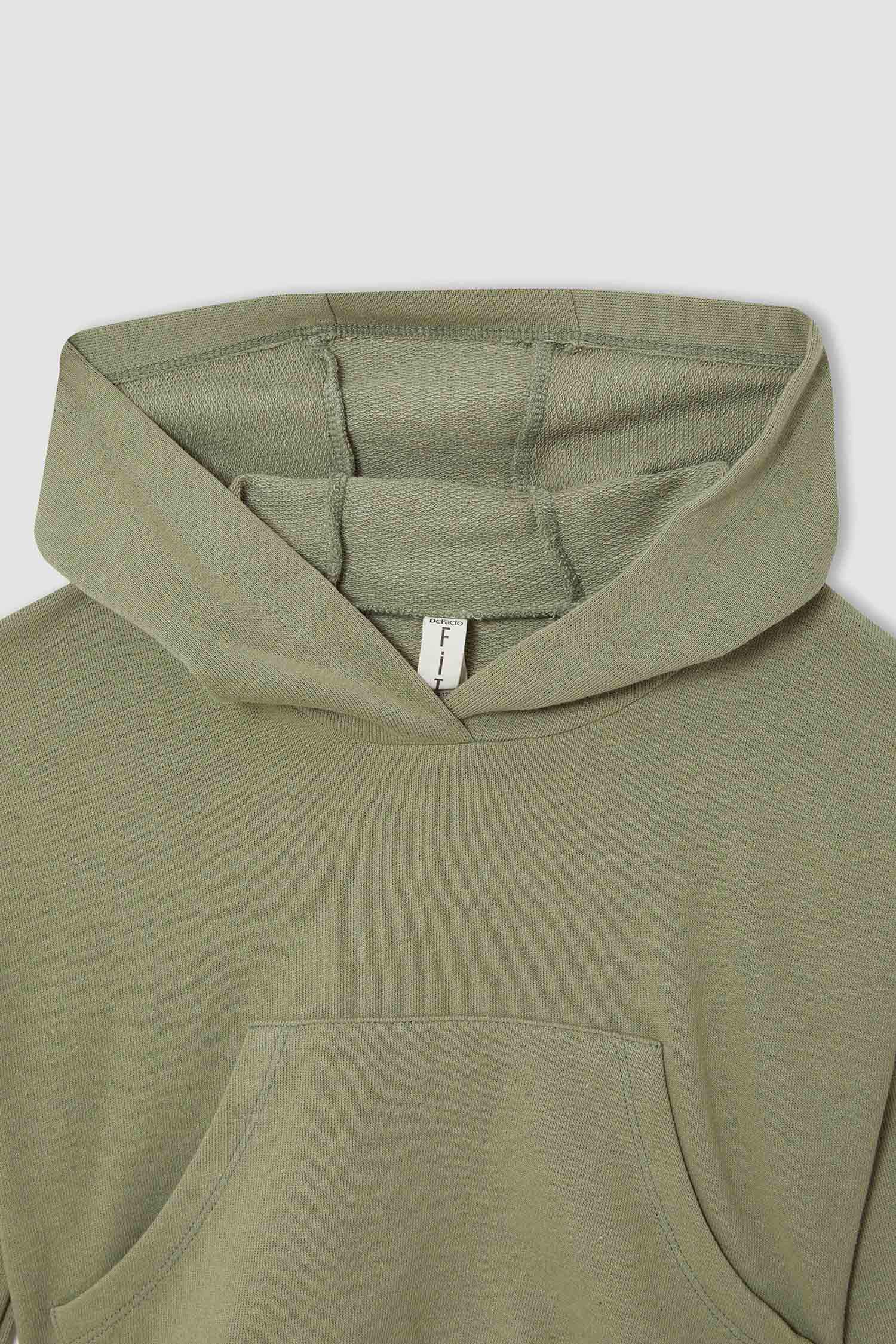 Kız Çocuk Crop Kapüşonlu Baskılı Kanguru Cepli Sweatshirt