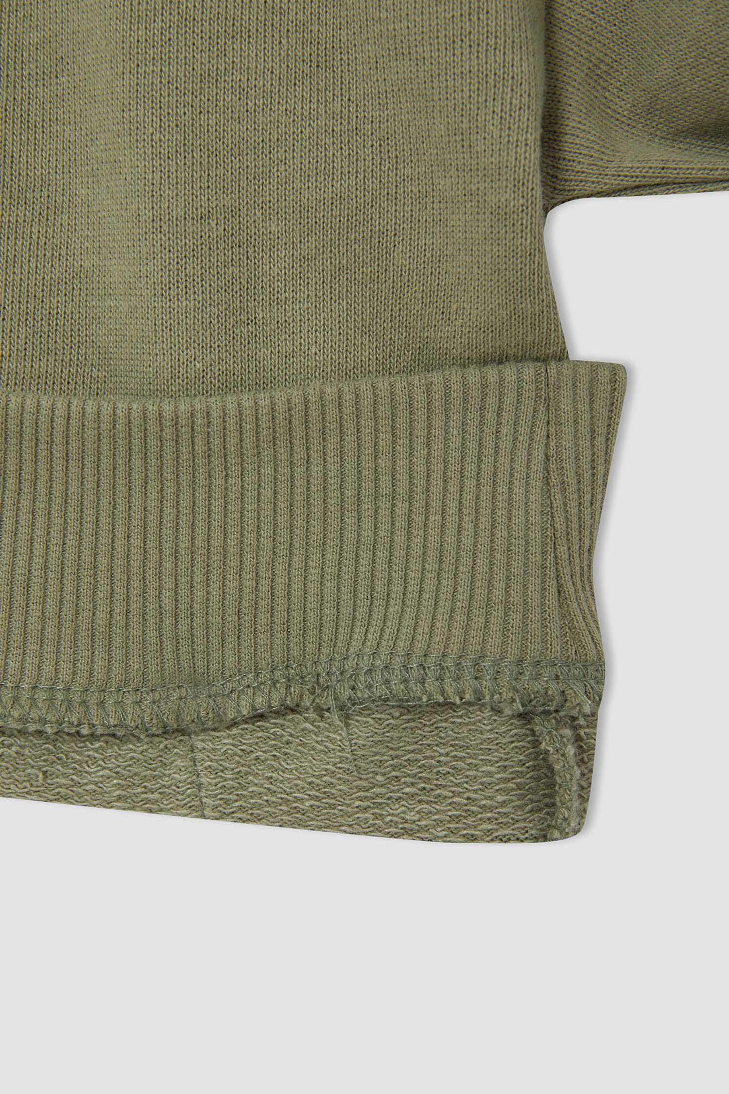 Kız Çocuk Crop Kapüşonlu Baskılı Kanguru Cepli Sweatshirt