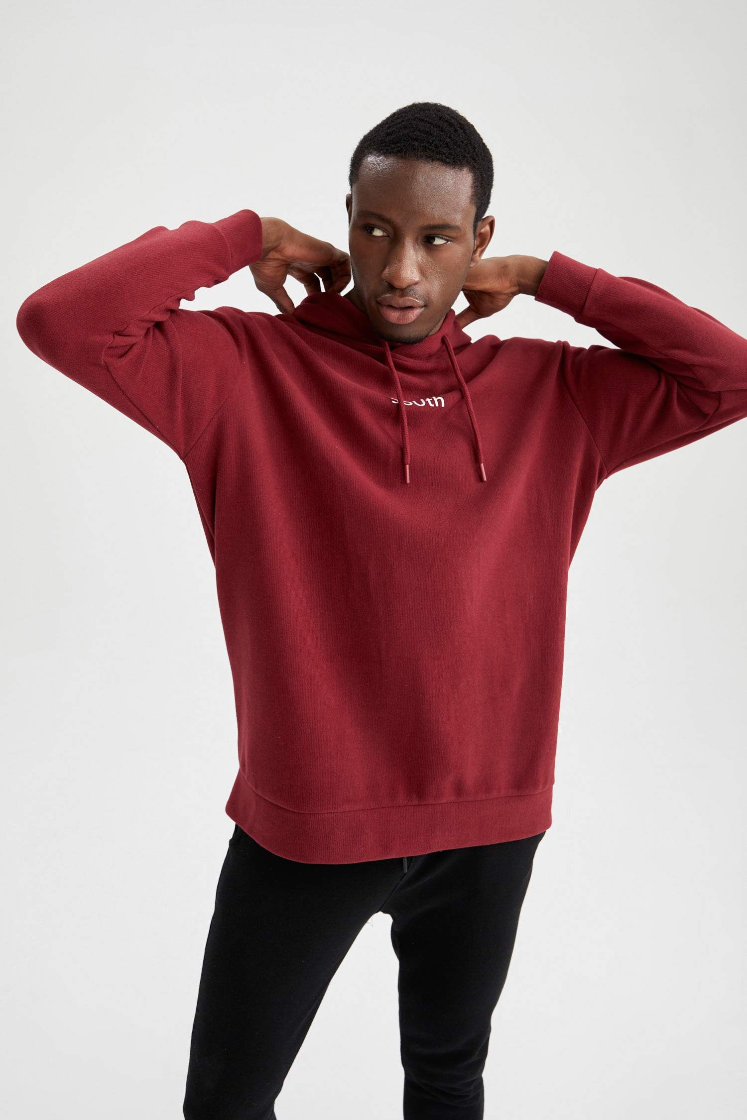 Oversize Fit Kapüşonlu Baskılı Uzun Kollu Sweatshirt