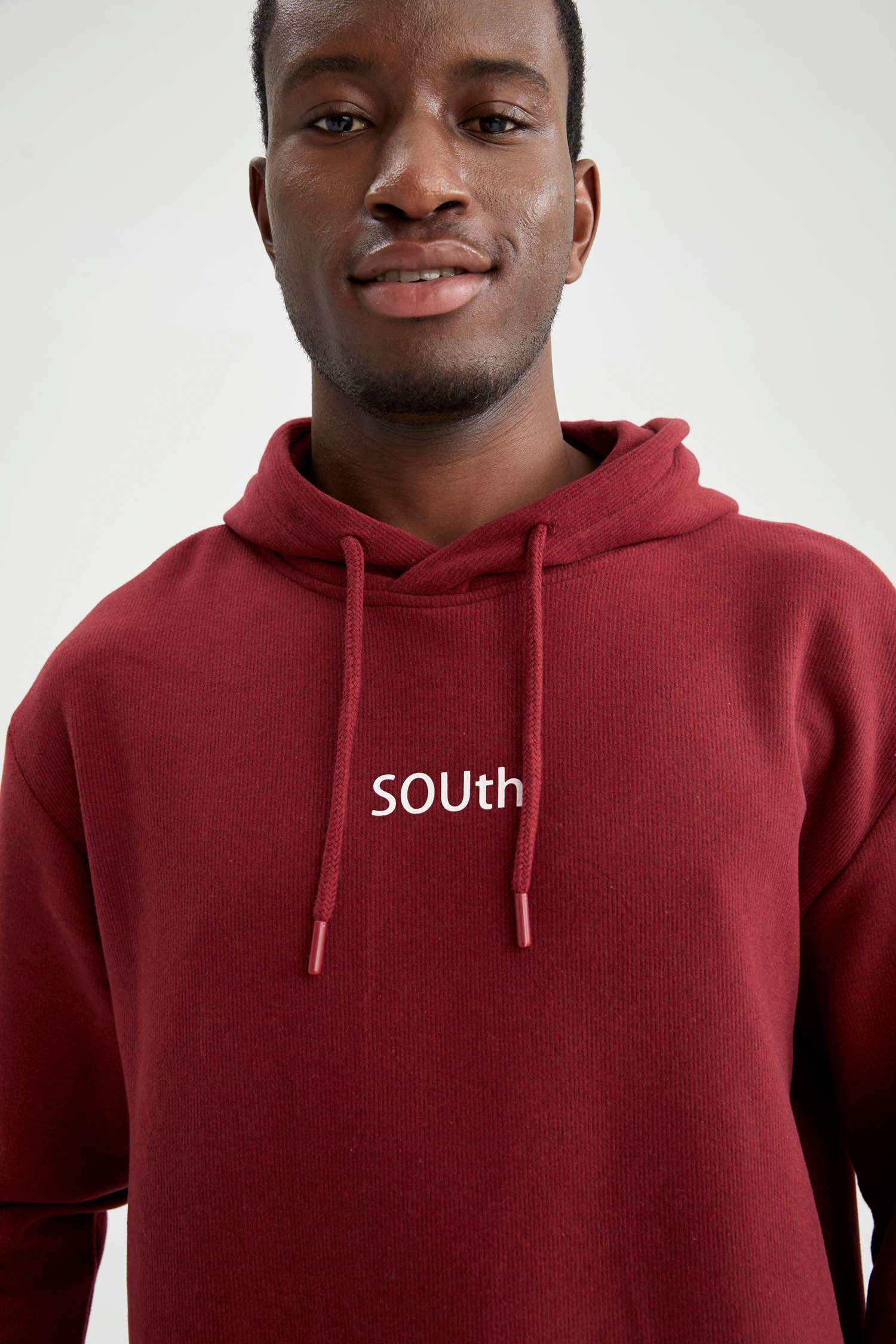 Oversize Fit Kapüşonlu Baskılı Uzun Kollu Sweatshirt