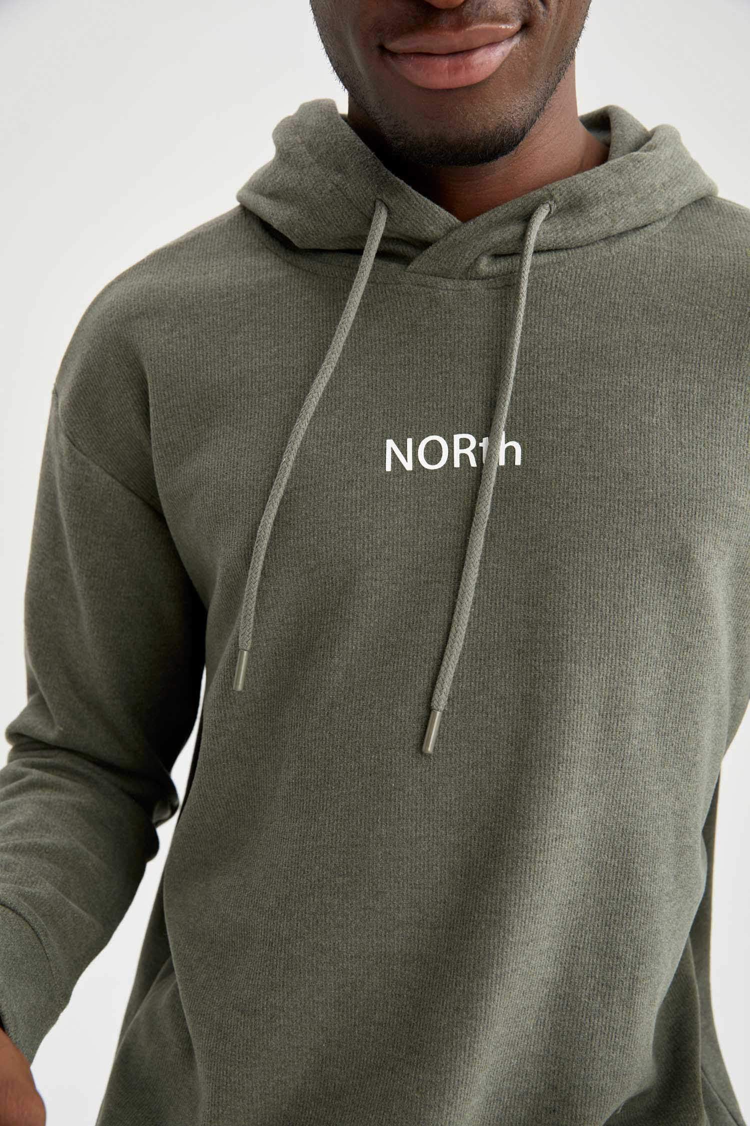 Oversize Fit Kapüşonlu Baskılı Uzun Kollu Sweatshirt