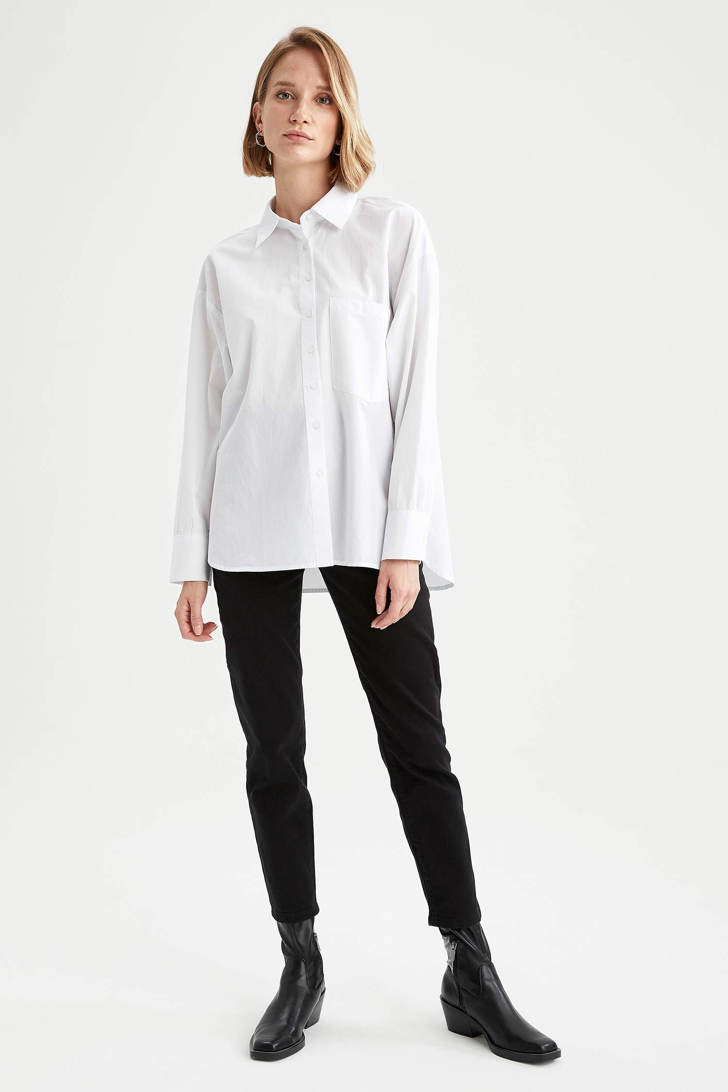 Cepli Oversize Fit Pamuklu Poplin Gömlek Tunik