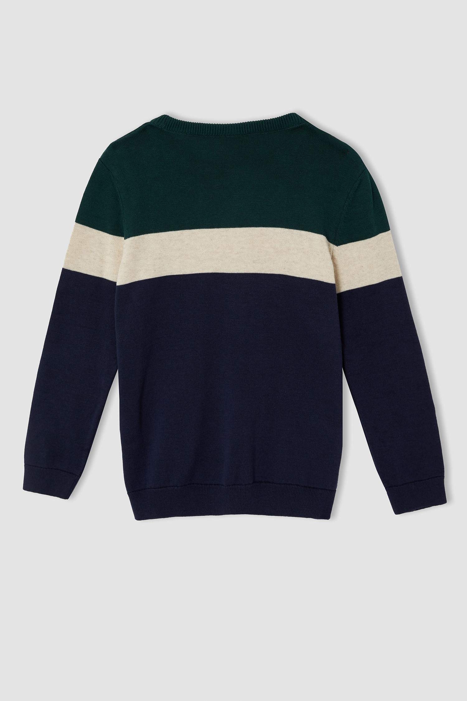 Erkek Çocuk Slim Fit Bisiklet Yaka Renk Bloklu Triko Kazak