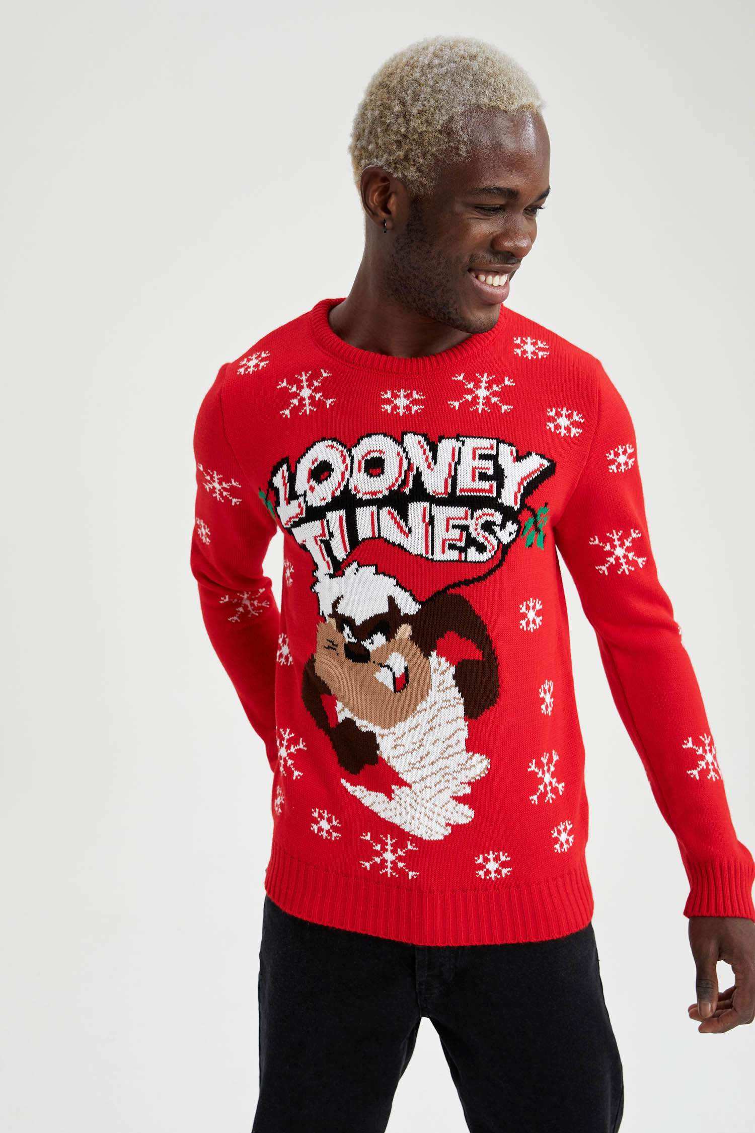 Looney Tunes Lisanslı Regular Fit Yılbaşı Temalı Triko Kazak
