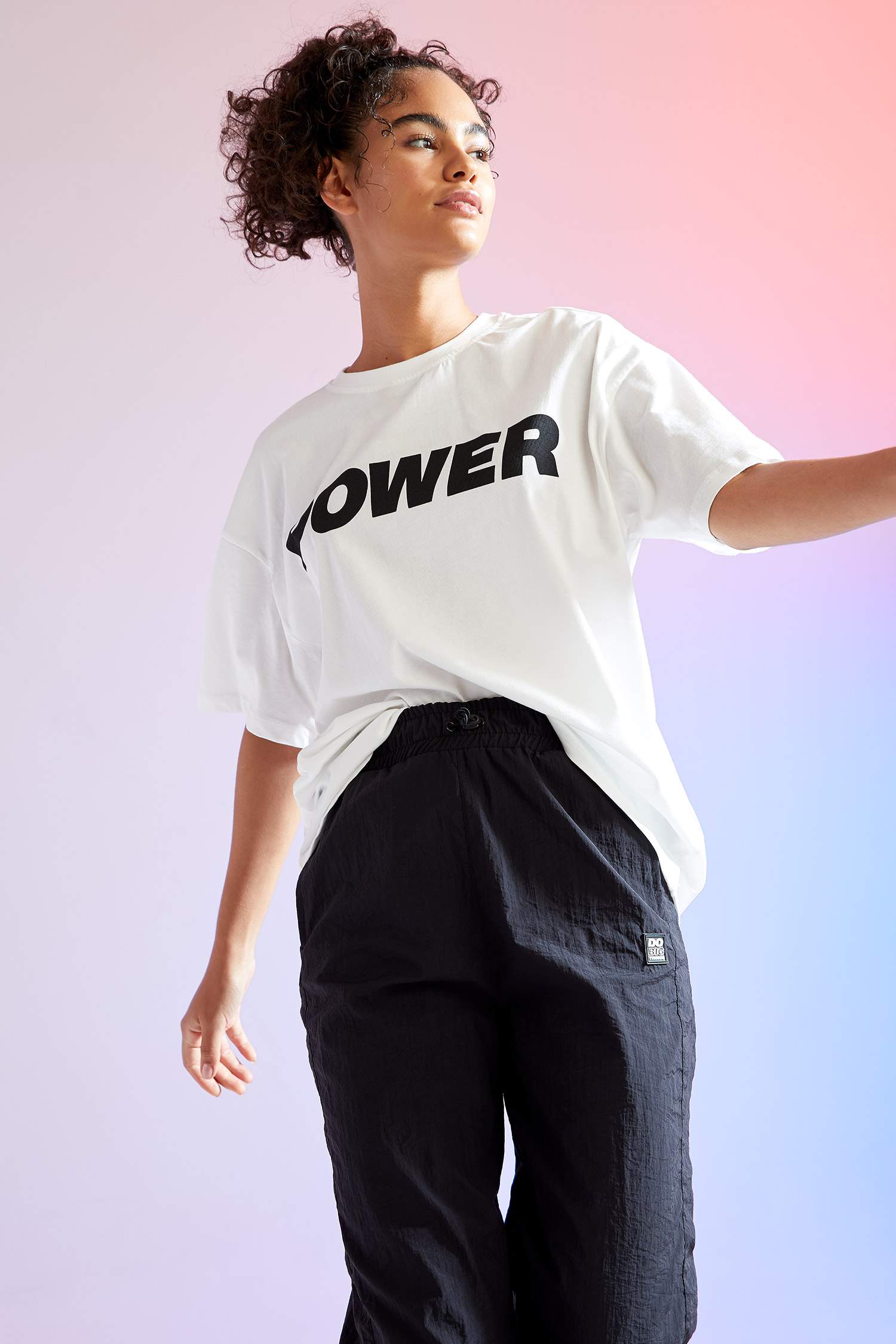Slogan Baskılı Oversize Fit Pamuklu Kısa Kollu Tişört