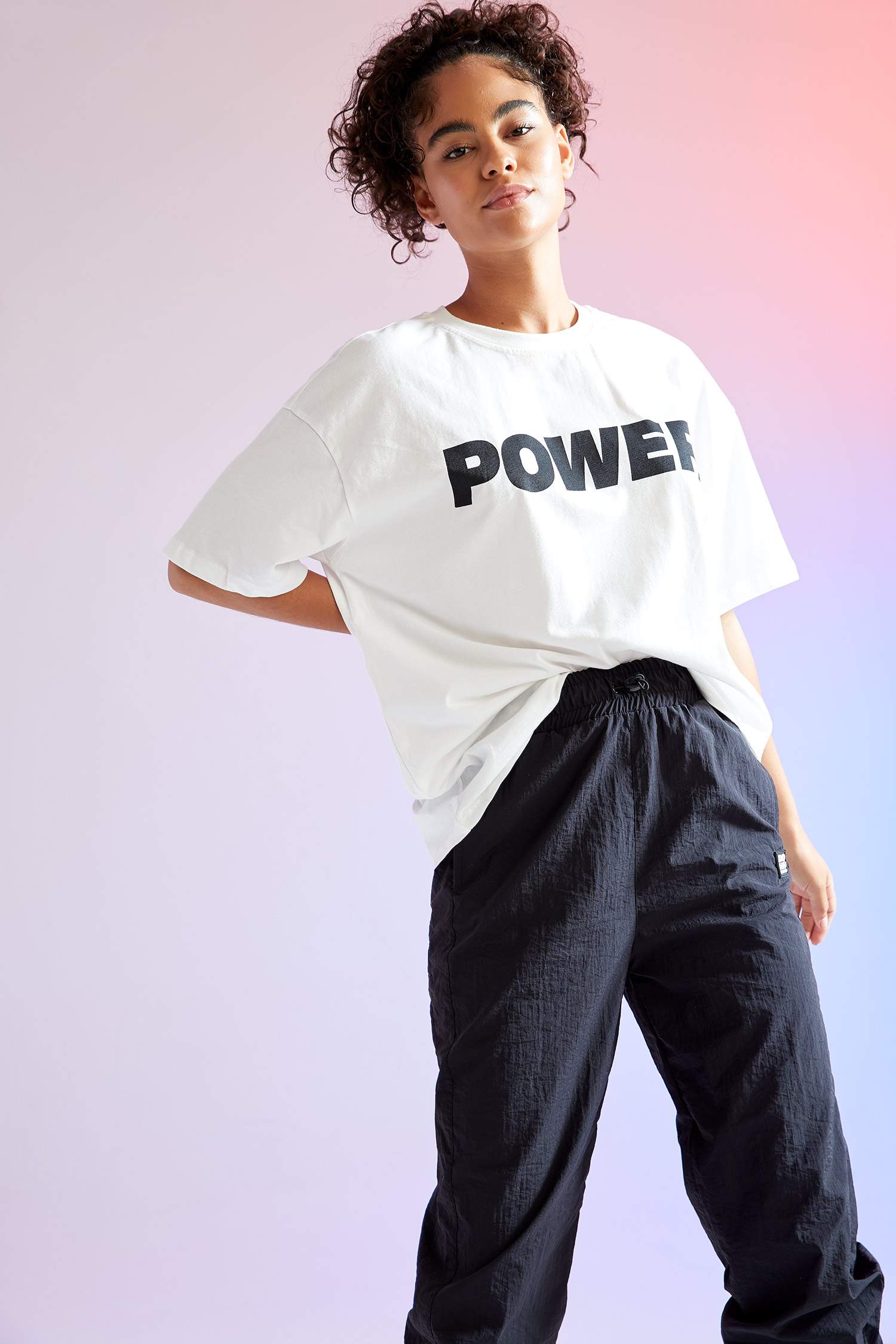 Slogan Baskılı Oversize Fit Pamuklu Kısa Kollu Tişört