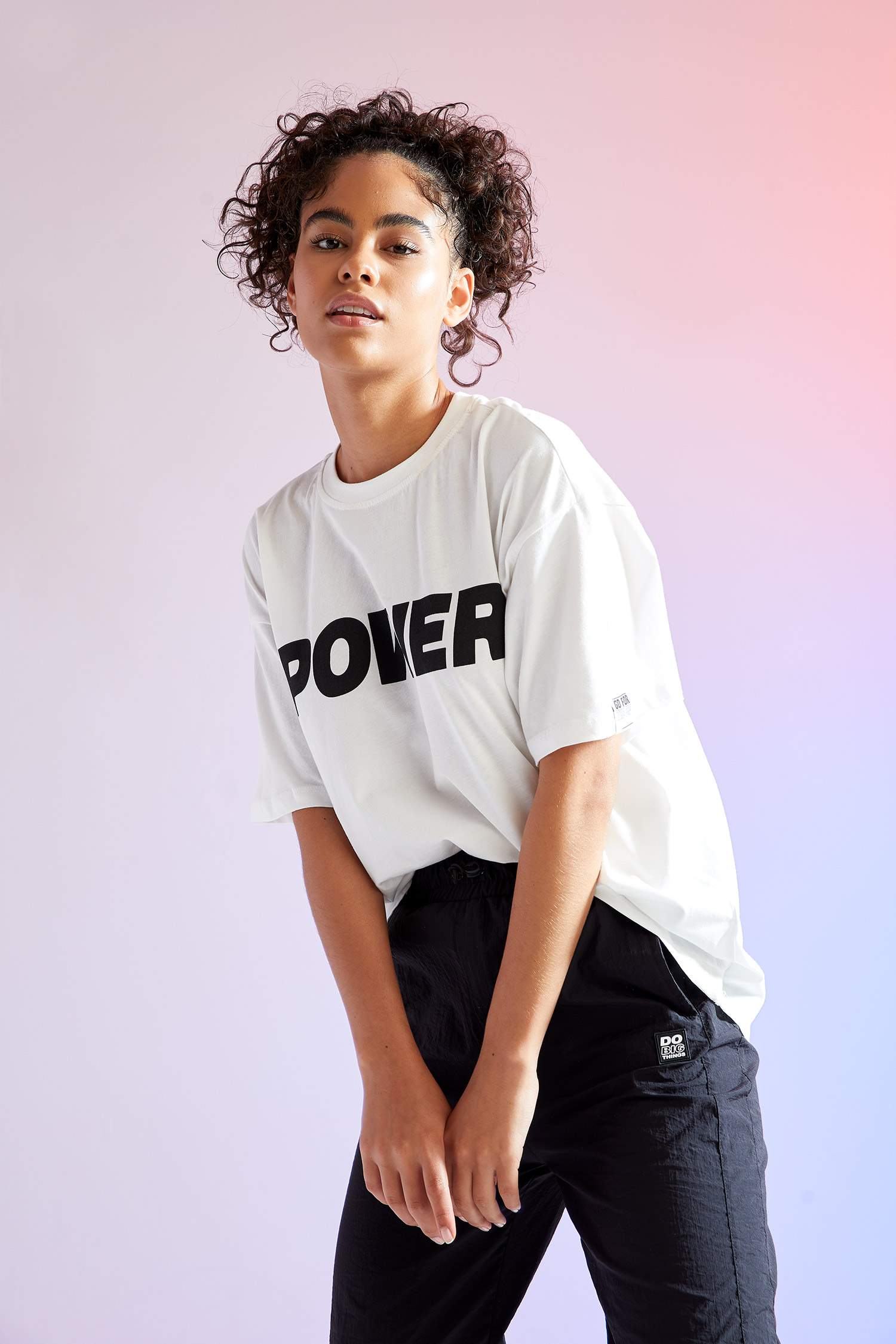 Slogan Baskılı Oversize Fit Pamuklu Kısa Kollu Tişört