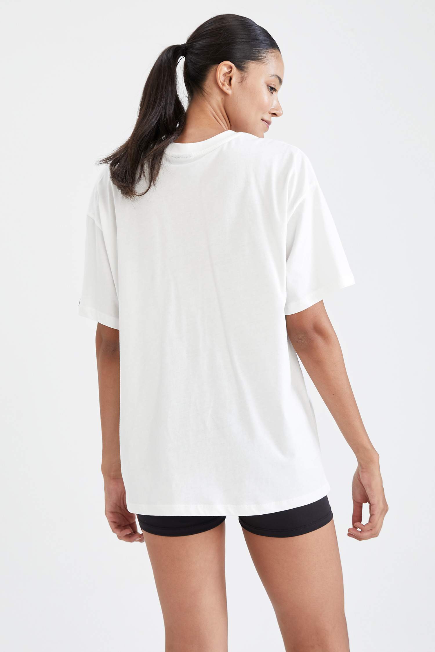 Slogan Baskılı Oversize Fit Pamuklu Kısa Kollu Tişört