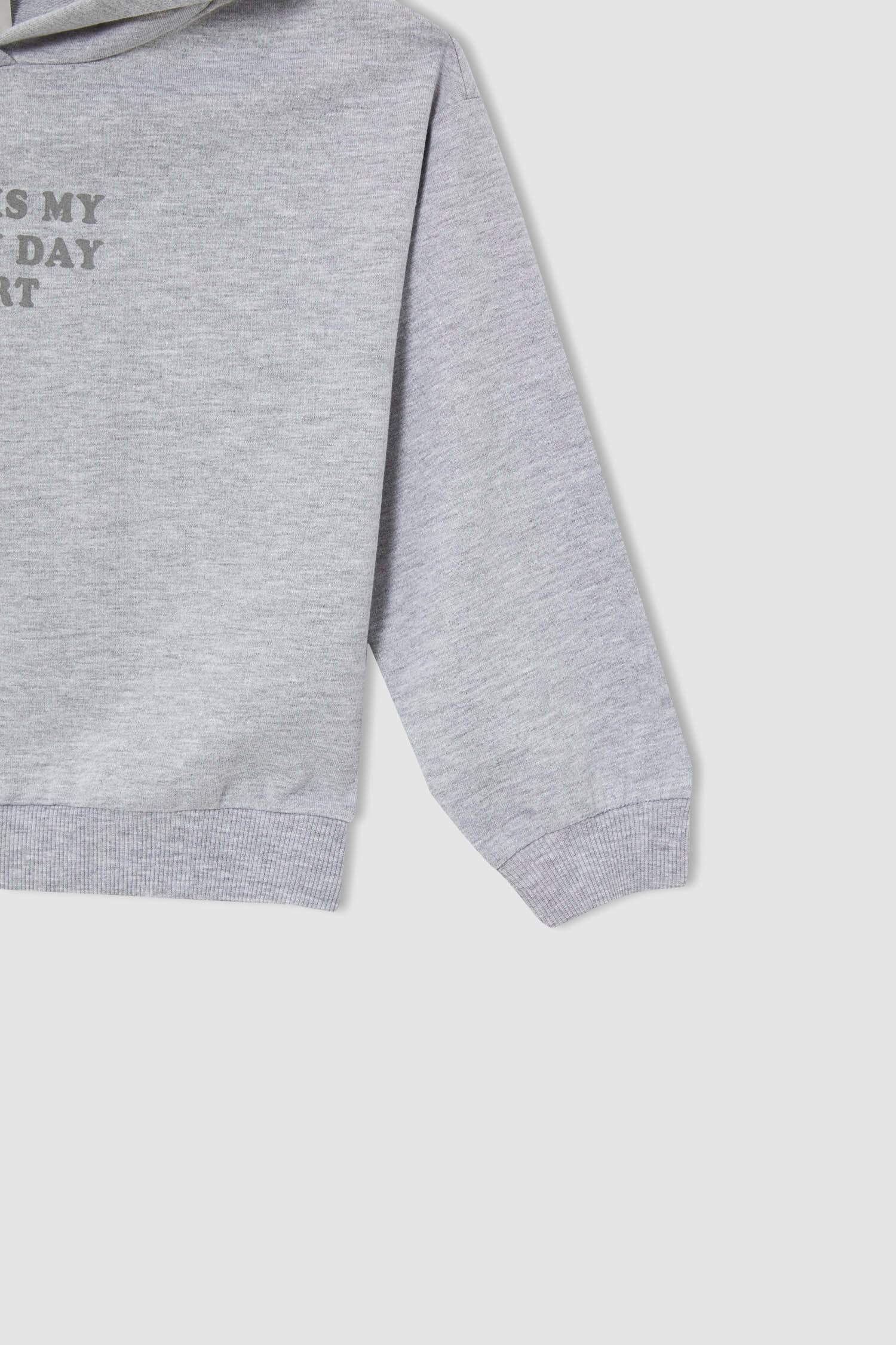 Kız Çocuk Regular Fit Kapüşonlu Uzun Kollu Pamuklu Pijama Takım