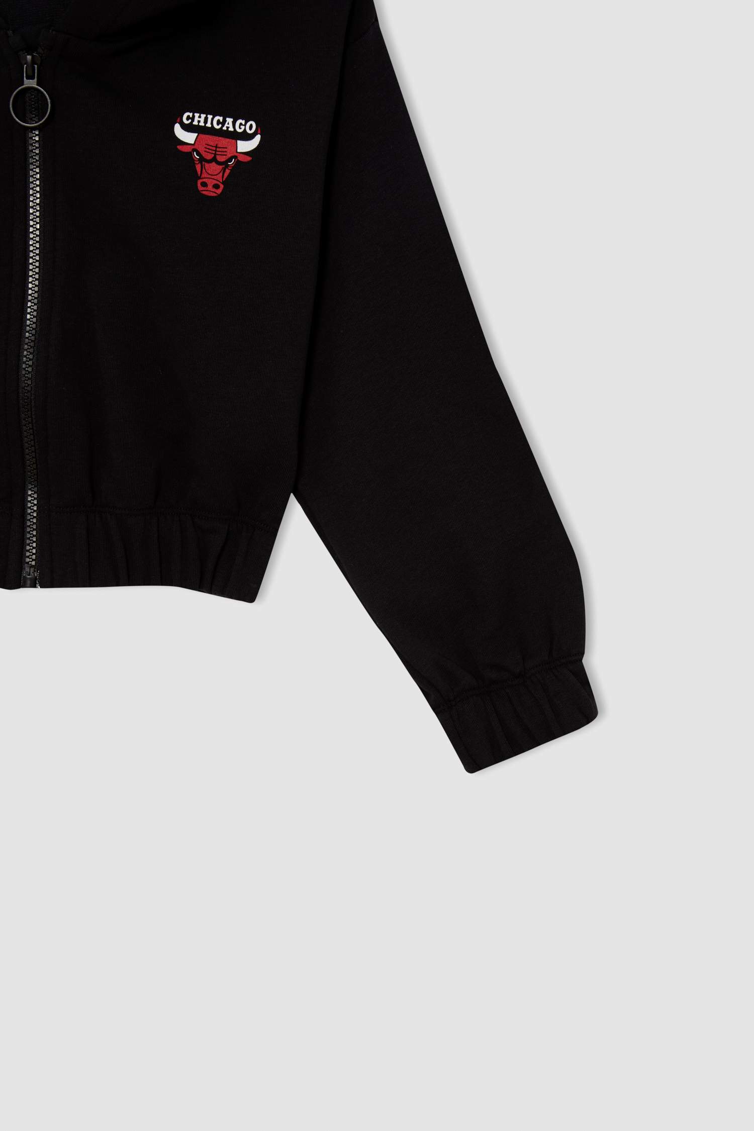 Kız Çocuk Chicago Bulls Lisanslı Kapüşonlu İçi Yumuşak Tüylü Crop Hırka