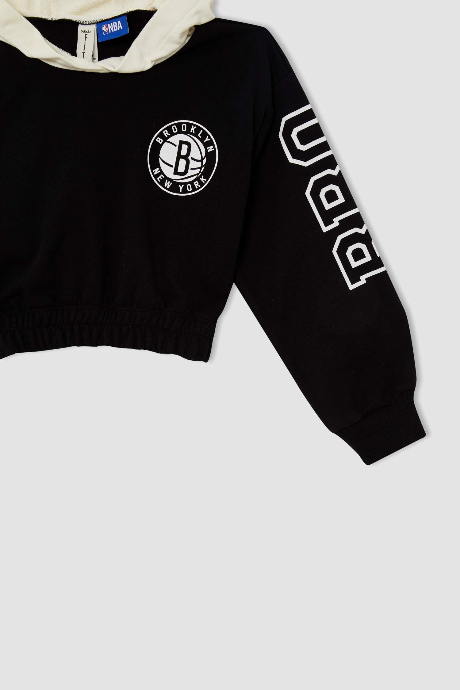 Kız Çocuk Brooklyn Nets Lisanslı Sırt Baskılı Crop Bisiklet Yaka Sweatshirt