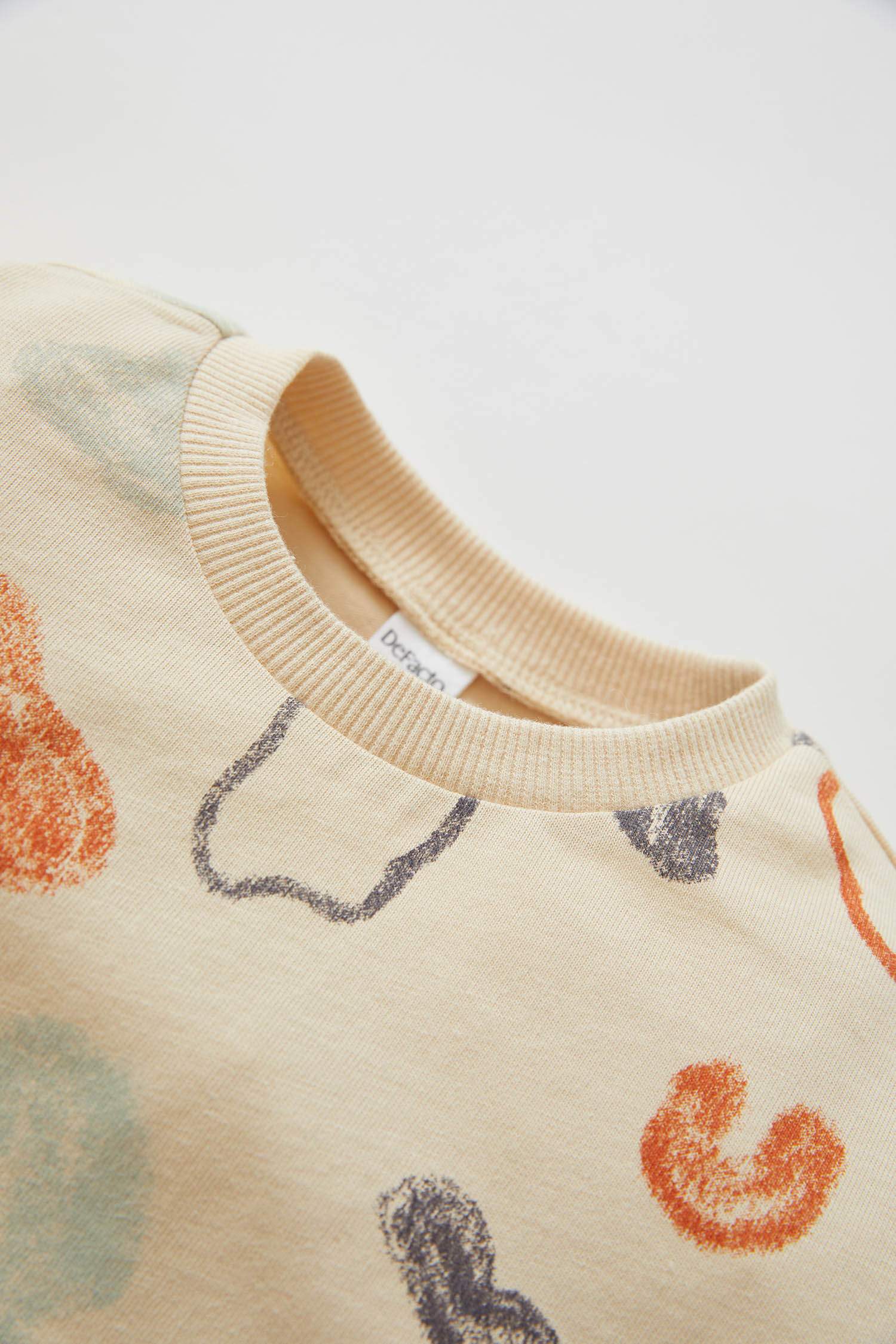 Erkek Bebek Desenli Pamuklu Sweatshirt ve Eşofman Altı Takımı