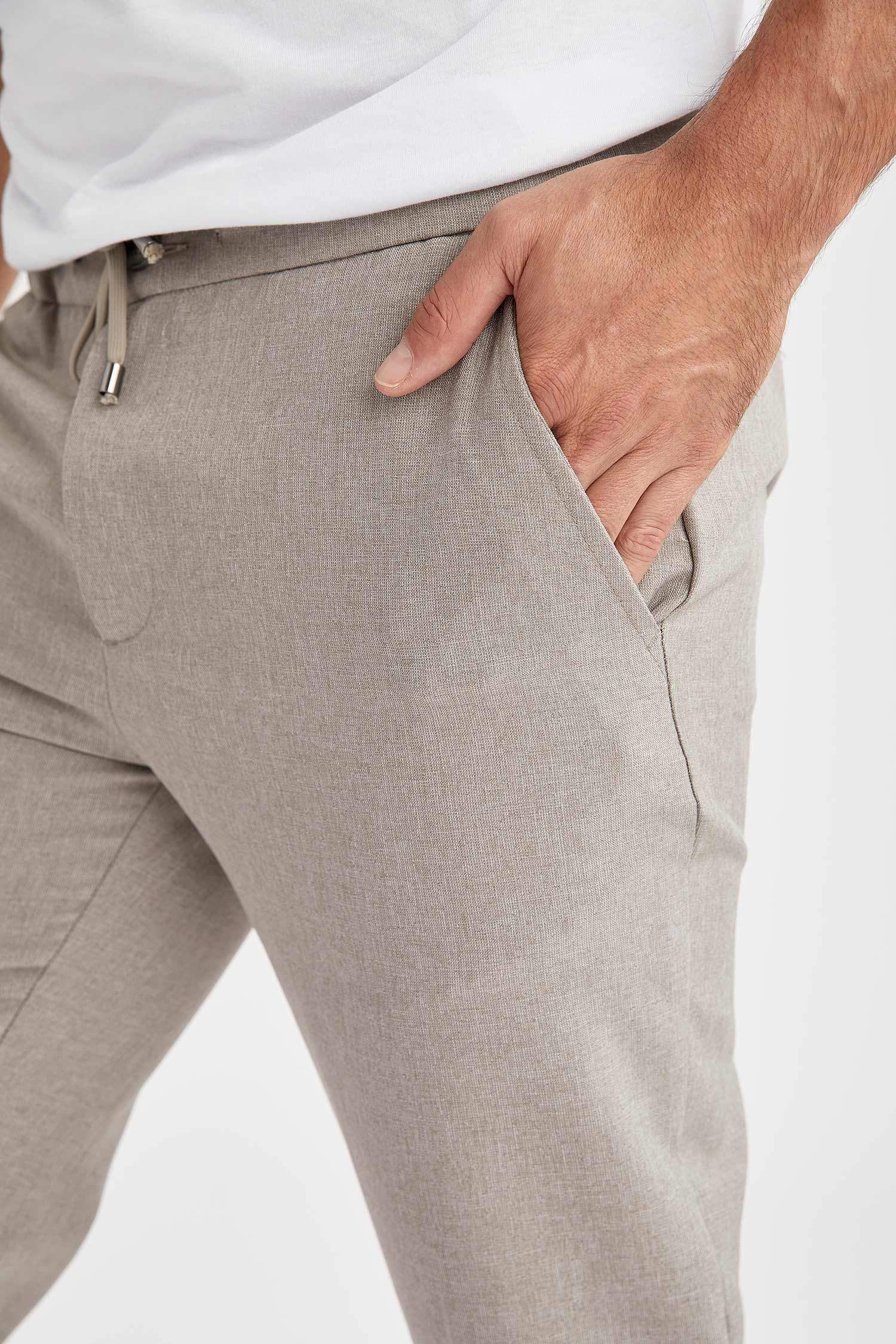Jogger Fit Beli Bağcıklı Chino Pantolon