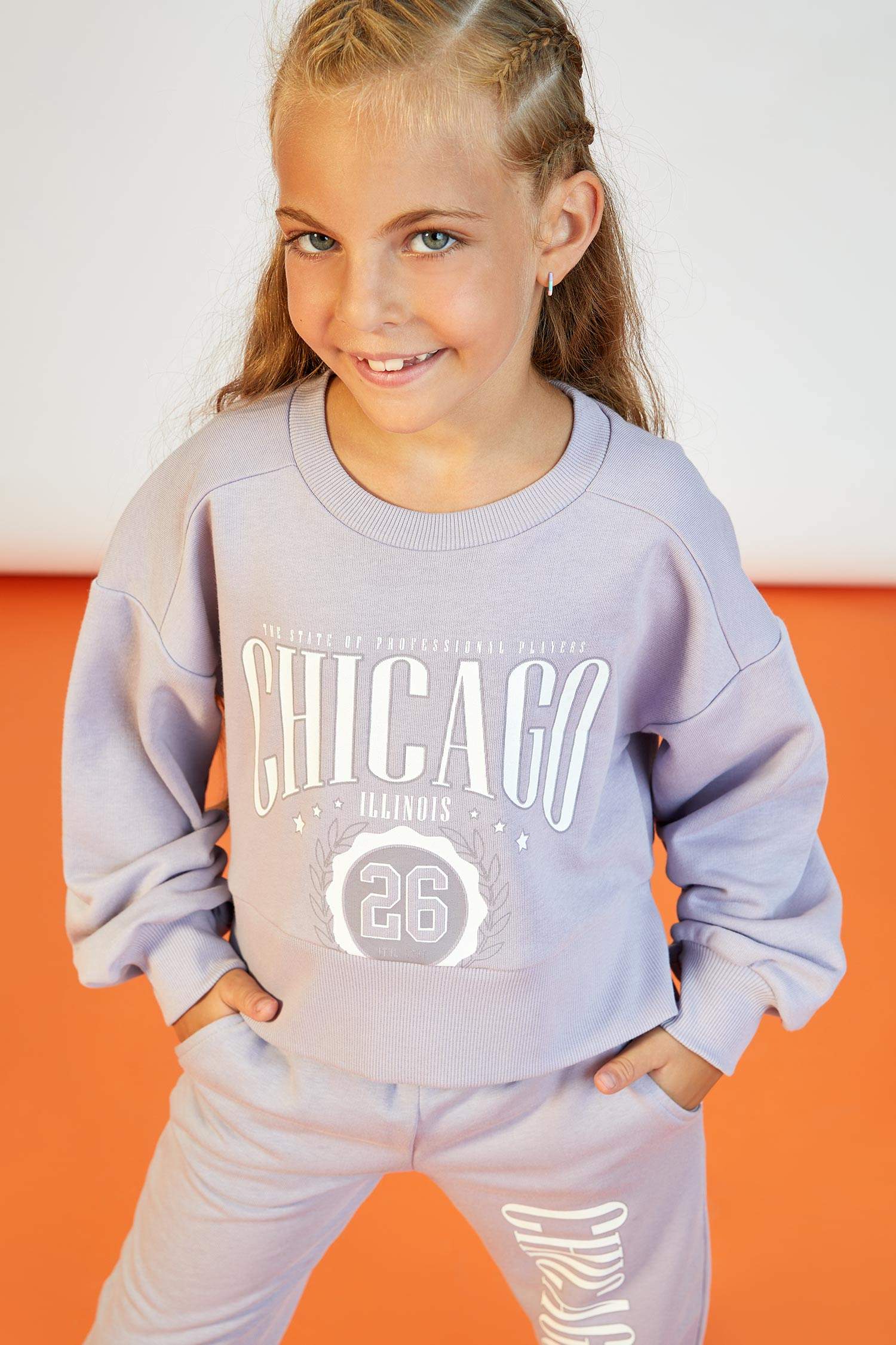 Kız Çocuk Baskılı Crop Sweatshirt
