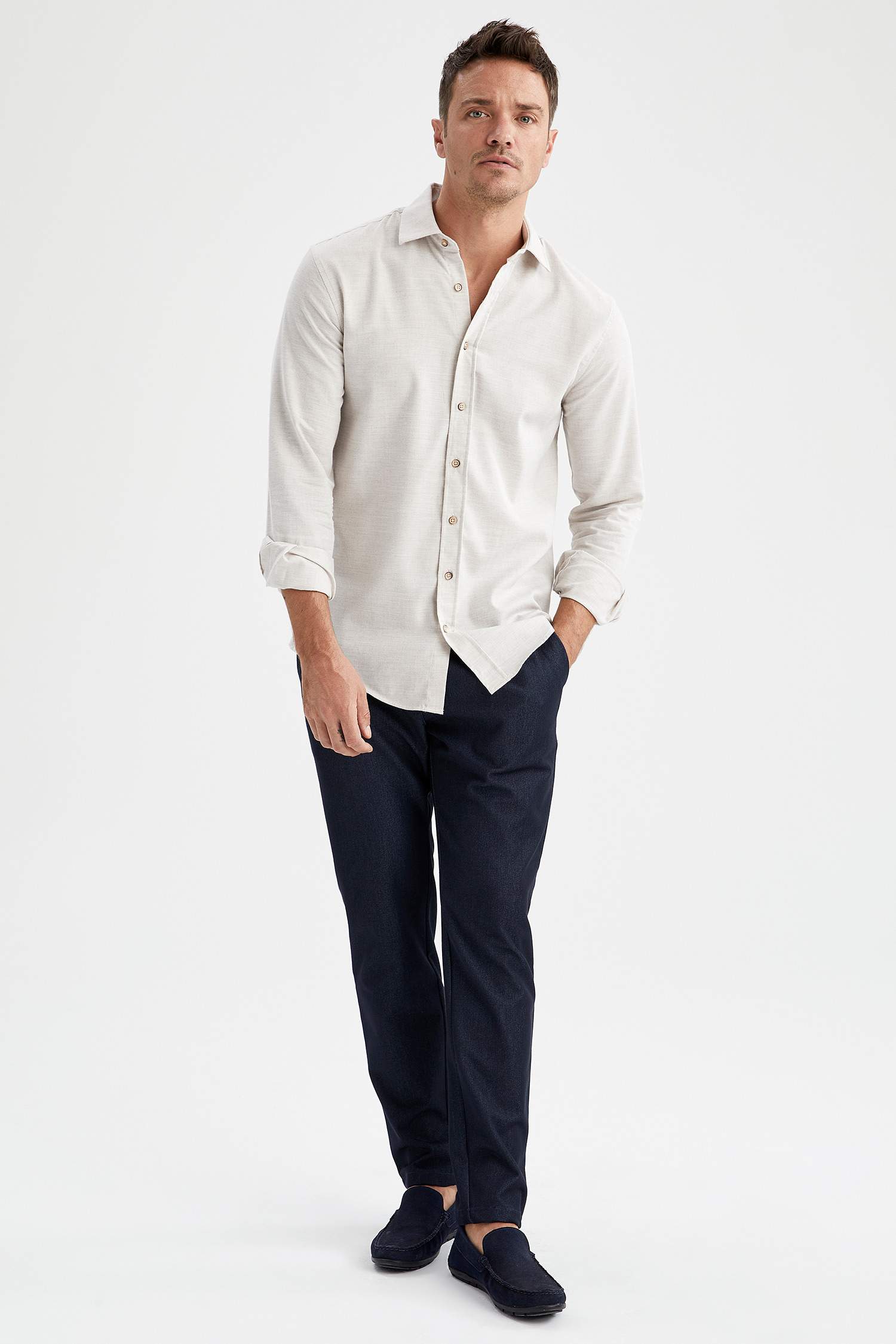 Modern Fit Çizgili Uzun Kollu Oduncu Gömlek