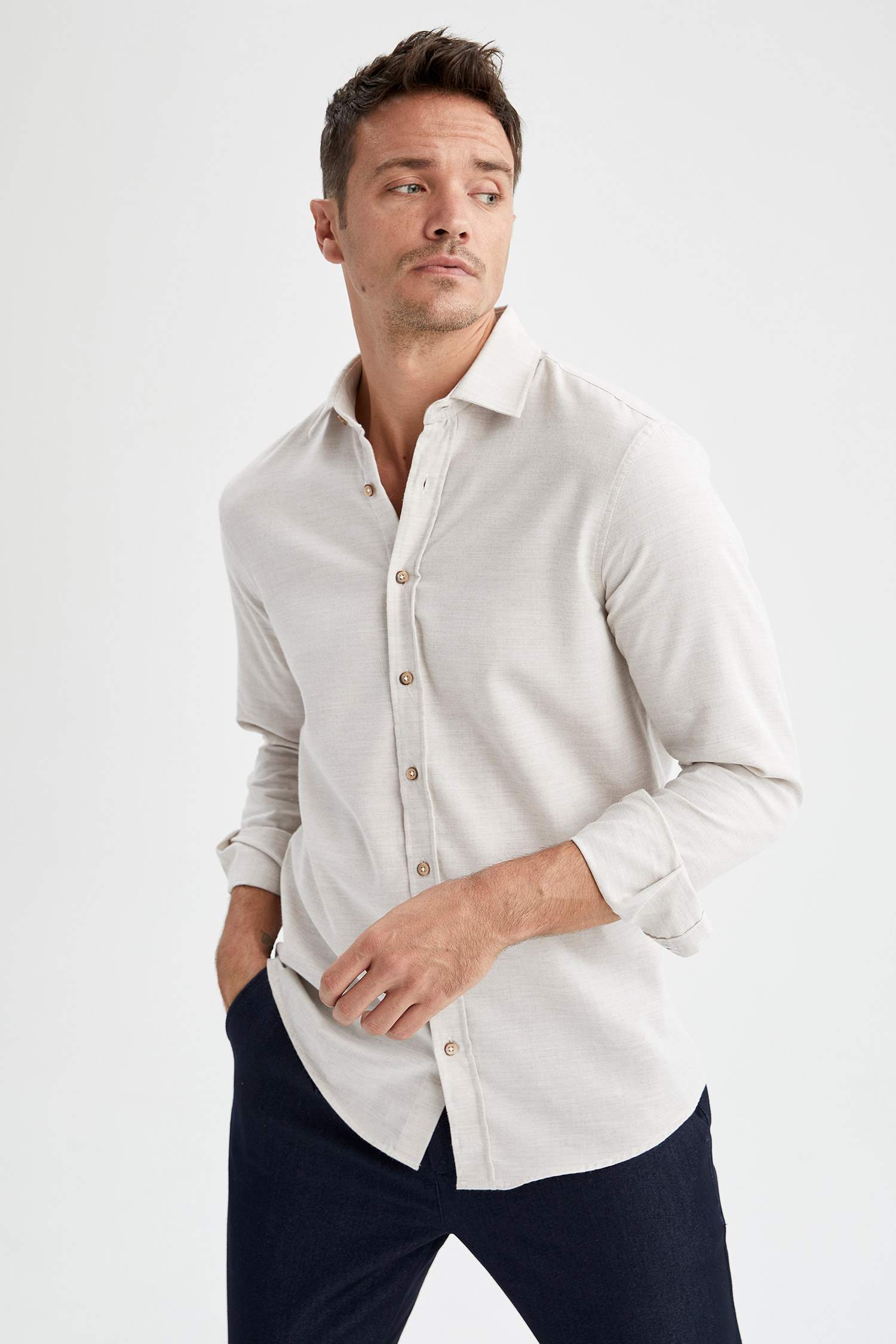 Modern Fit Çizgili Uzun Kollu Oduncu Gömlek