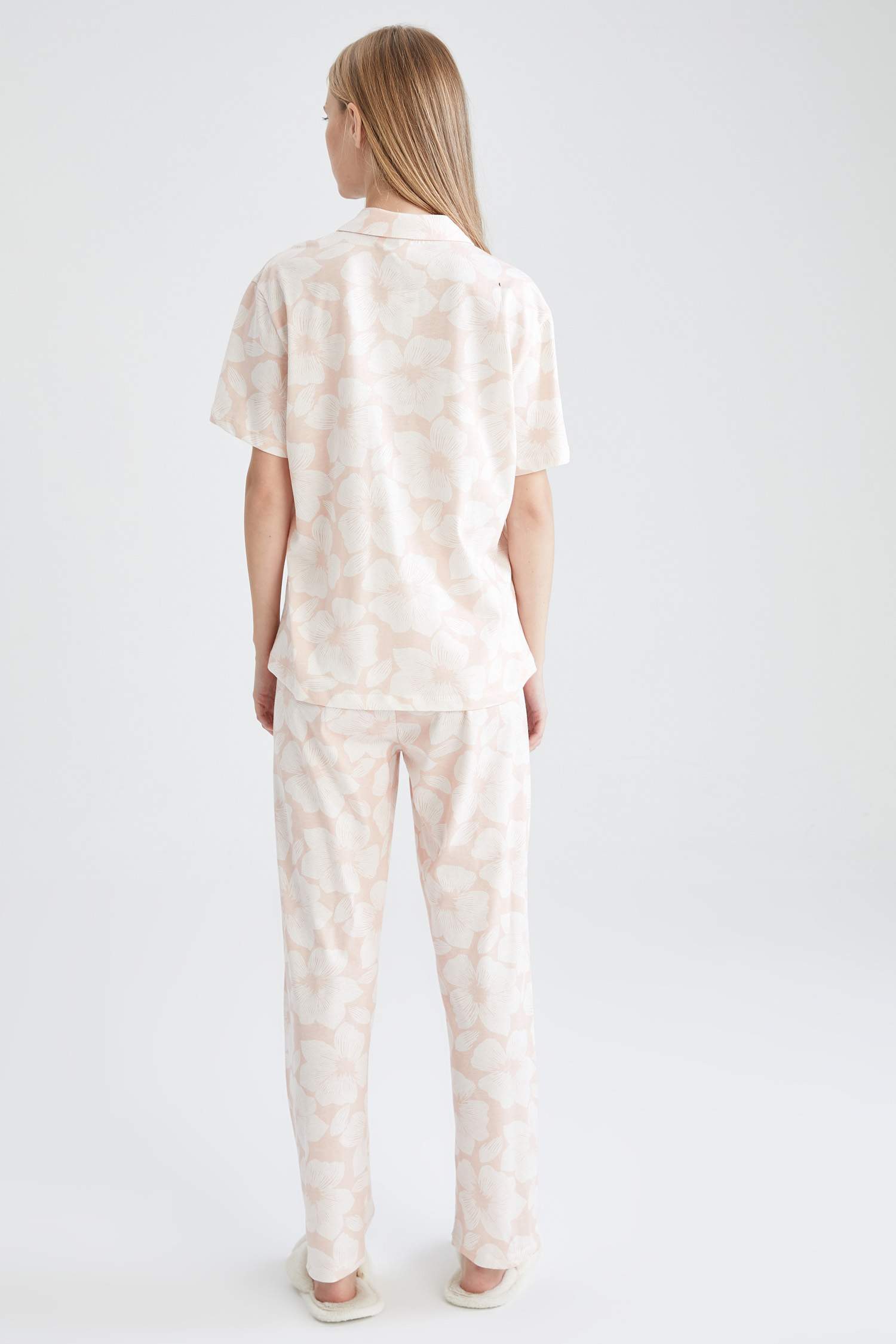 Gömlek Yaka Desenli Relax Fit Kısa Kollu Pijama Takımı
