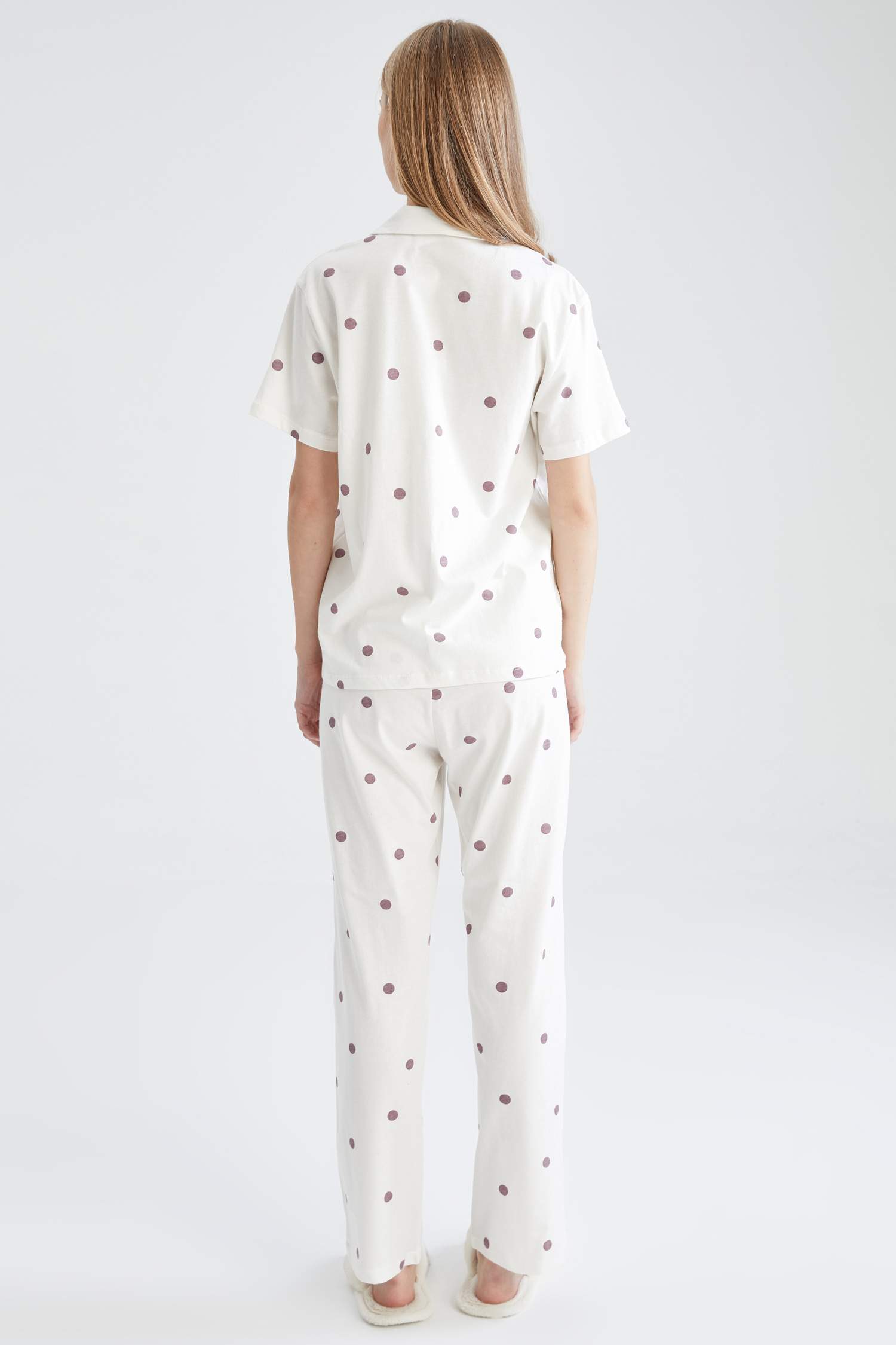 Gömlek Yaka Desenli Relax Fit Kısa Kollu Pijama Takımı