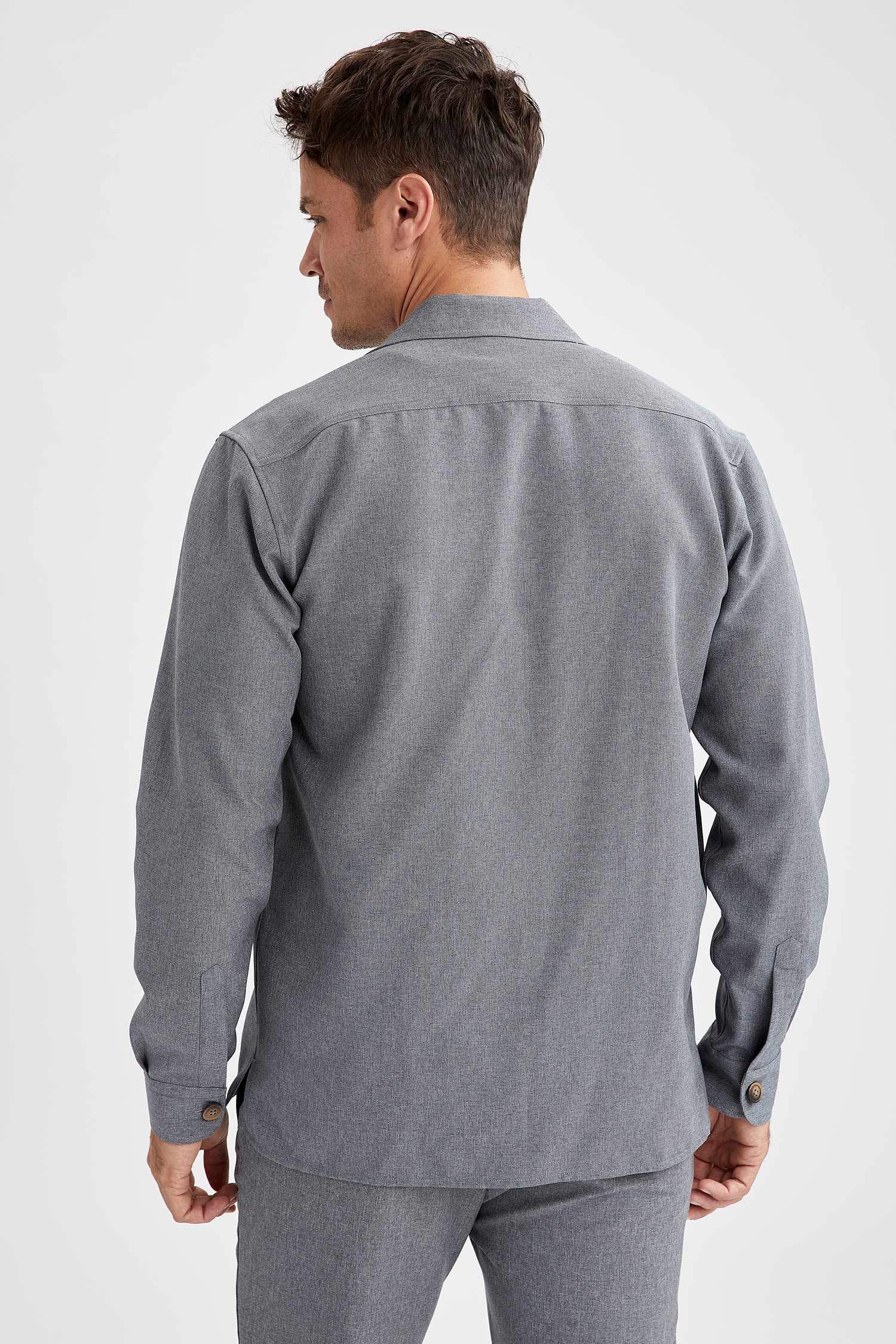 Regular Fit Çift Cepli Fermuarlı Uzun Kollu Gömlek Ceket