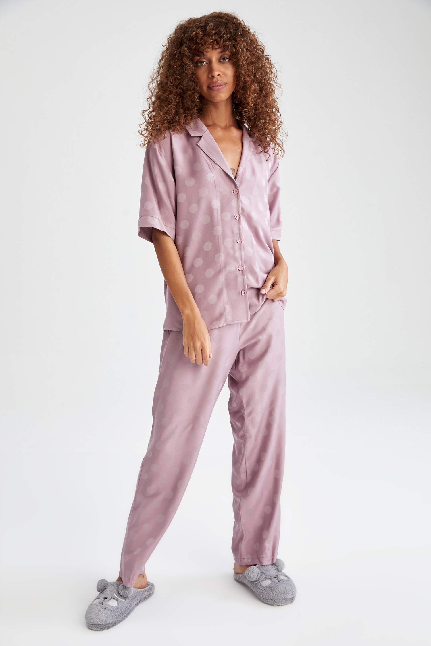 Regular Fit Gömlek Yaka Kısa Kollu Pijama Üstü