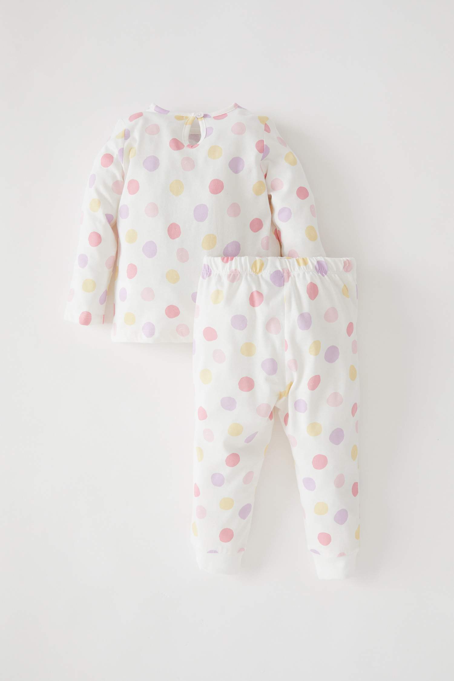 Kız Bebek Renkli Puantiye Desenli Uzun Kollu Pijama Takımı